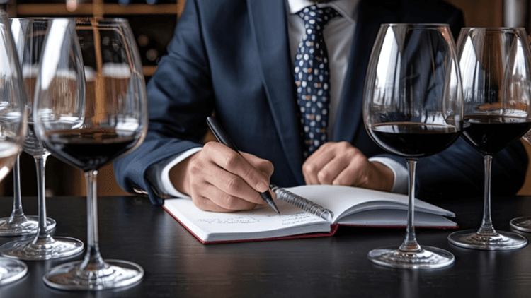 Person taking notes while wine tasting