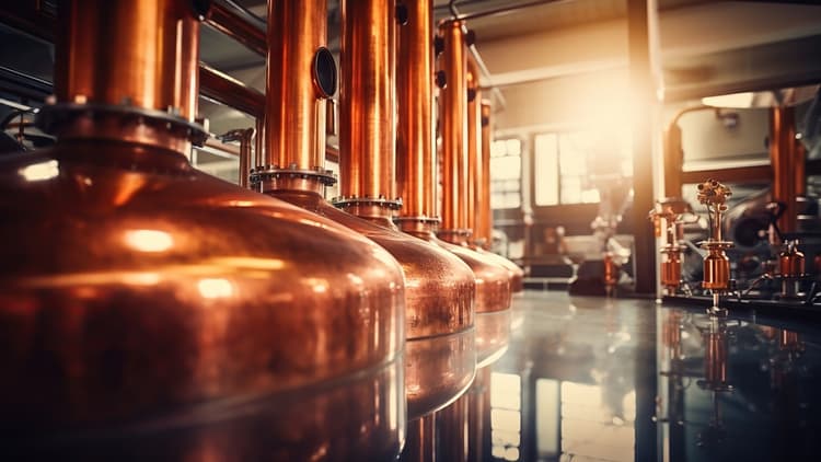 Whisky stills in a distillery