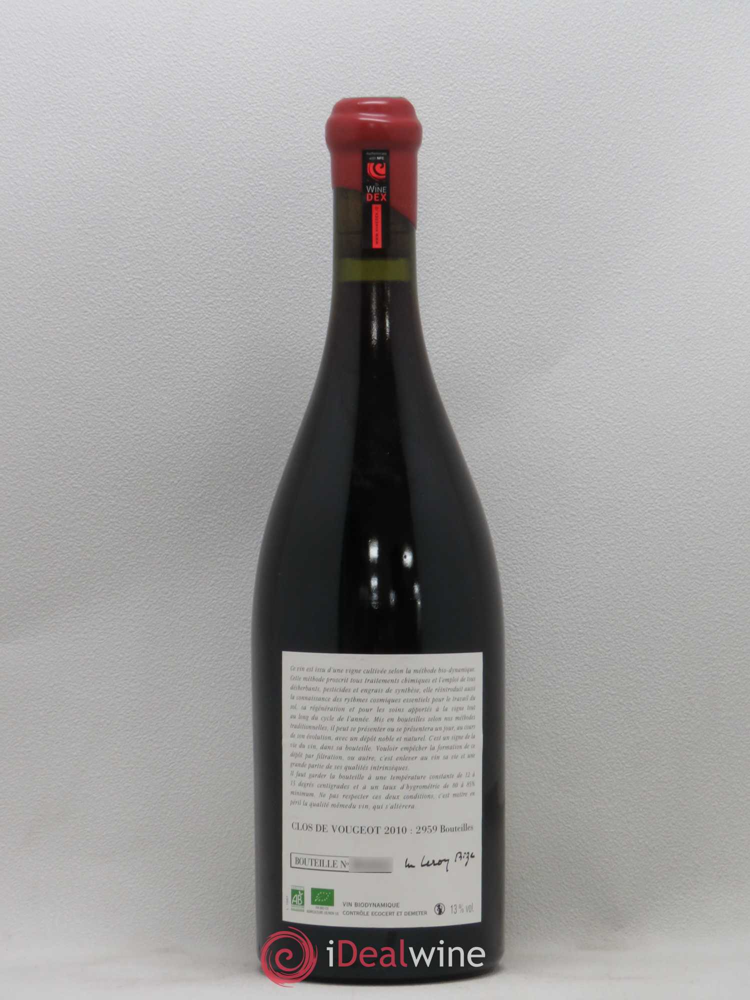 Clos de Vougeot Grand Cru Leroy (Domaine)  (sans prix de réserve) 2010 - Lot de 1 bouteille - 1