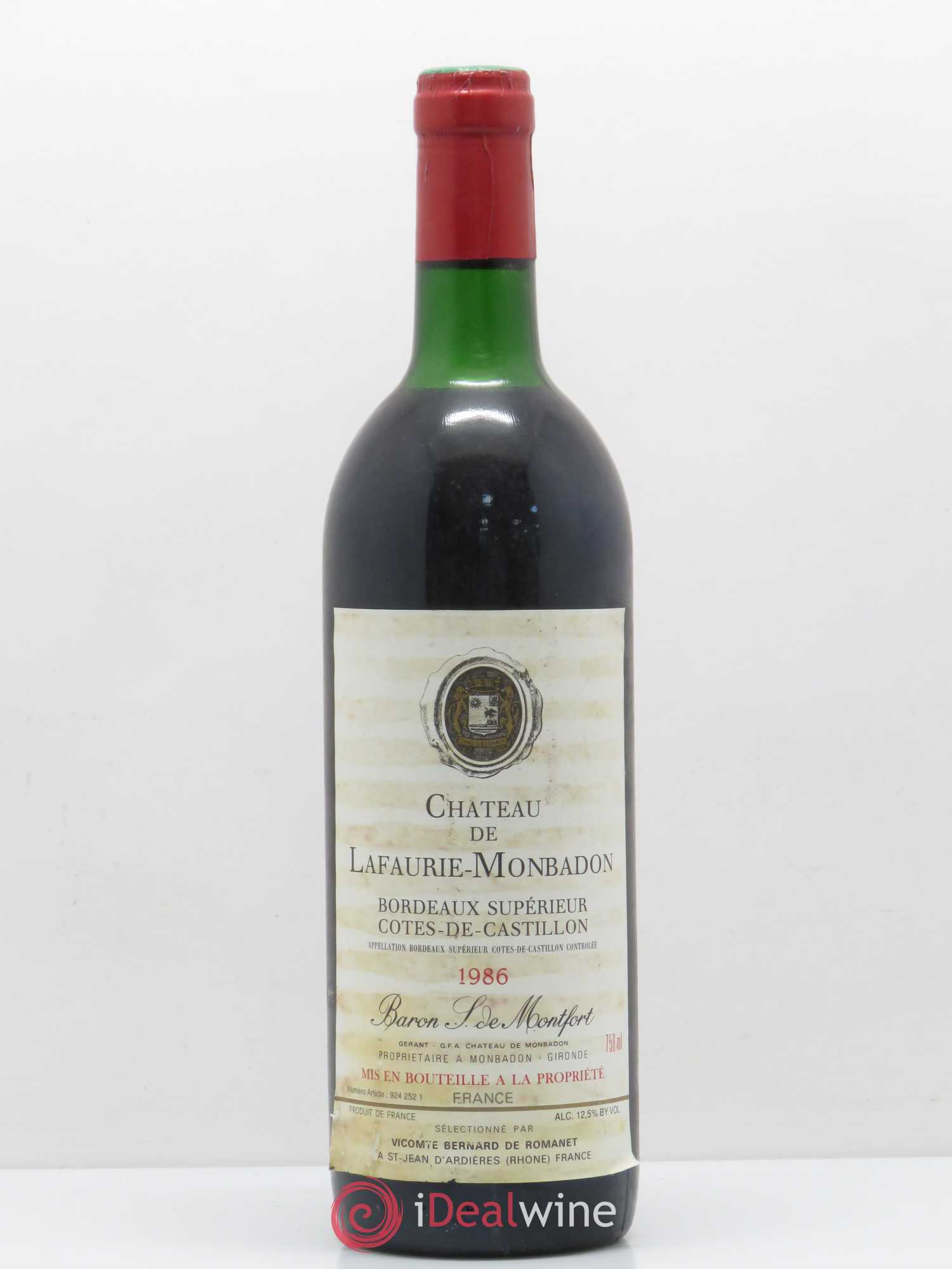 Castillon-Côtes-de-Bordeaux (Côtes-de-Castillon) Chateau de Lafaurie-Monbadon Baron de Montfort (sans prix de réserve) 1986 - Lot de 1 bouteille - 0