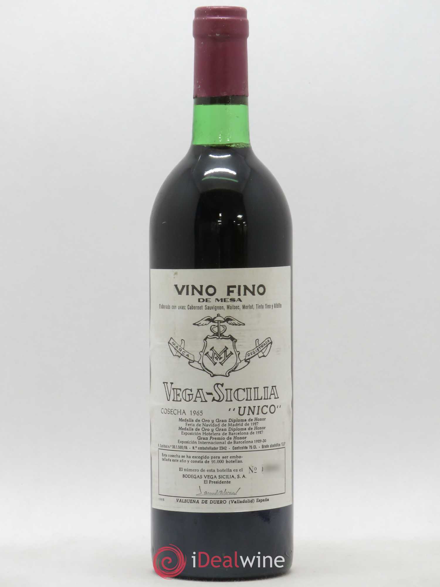 Ribera Del Duero DO Vega Sicilia Unico Famille Alvarez 1965 - Posten von 1 Flasche - 0