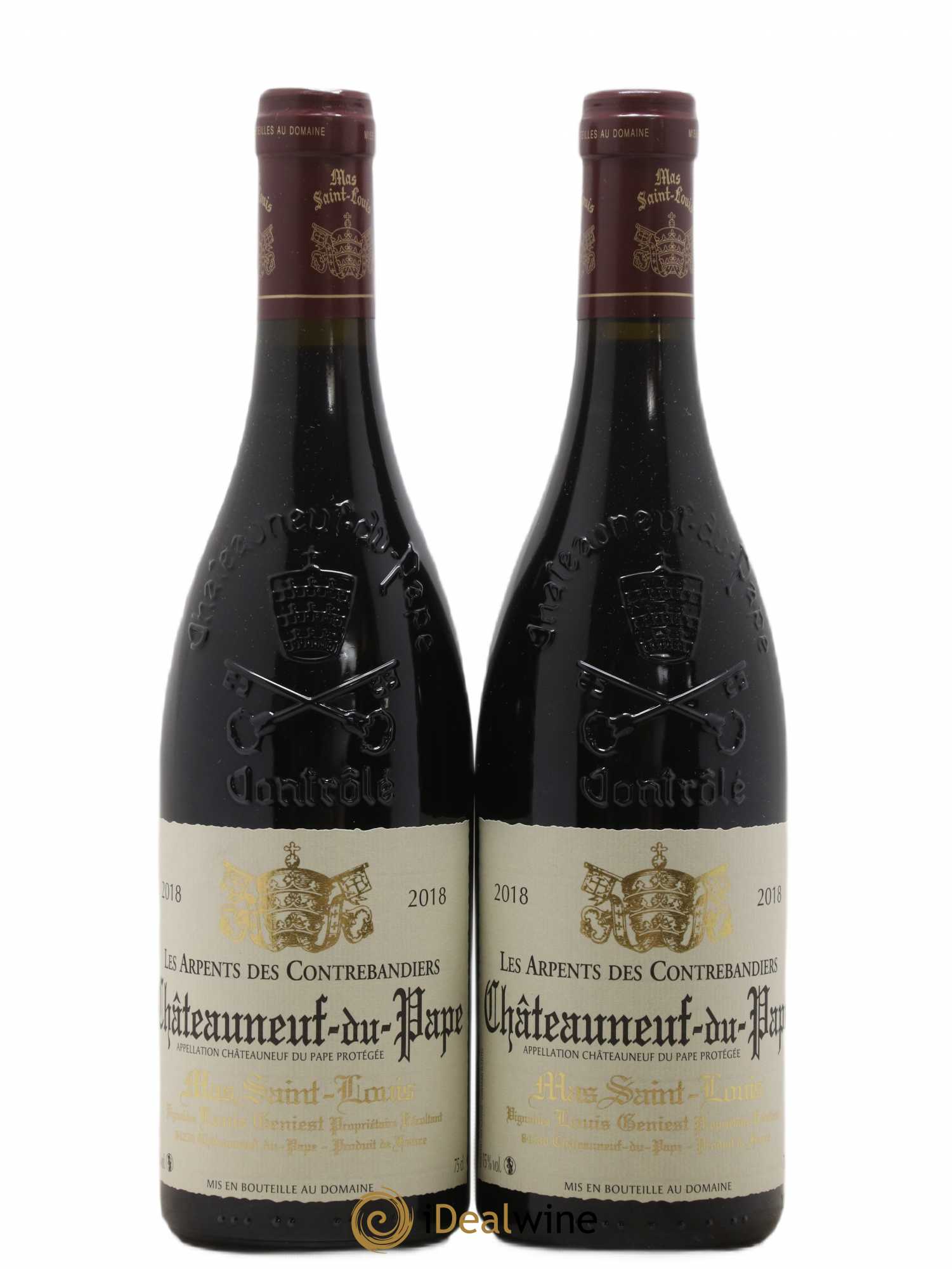 Châteauneuf-du-Pape Les Arpents des Contrebandiers Mas Saint-Louis  (senza prezzo di riserva) 2018 - Lotto di 2 bottiglie - 0