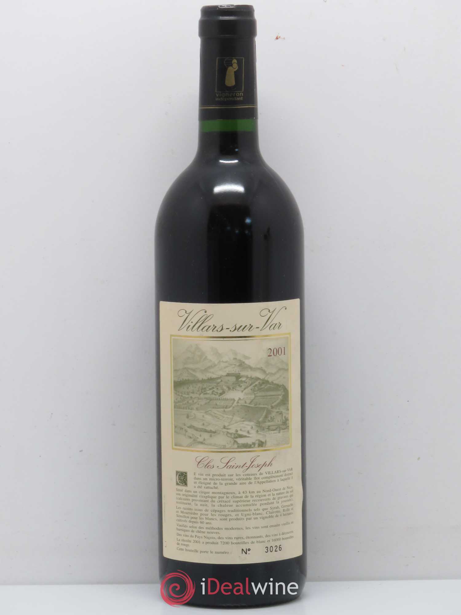 Côtes de Provence Villars Sur Var Clos St Joseph (sans prix de réserve) 2001 - Lot de 1 bouteille - 0