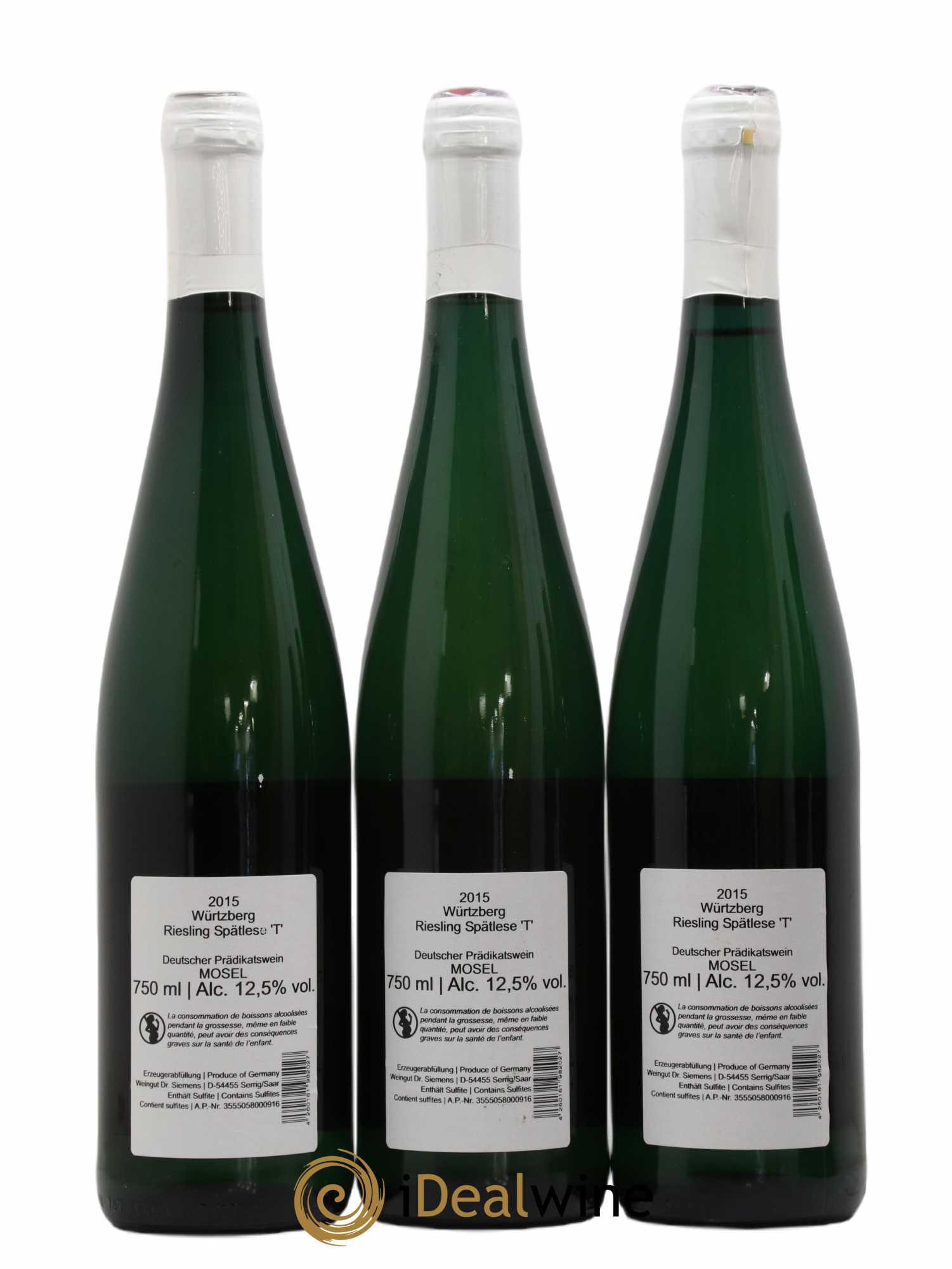 Allemagne Mosel-Saar Wurtzberg Riesling Spatlese T Dr Siemens 2015 - Lot de 6 bouteilles - 2