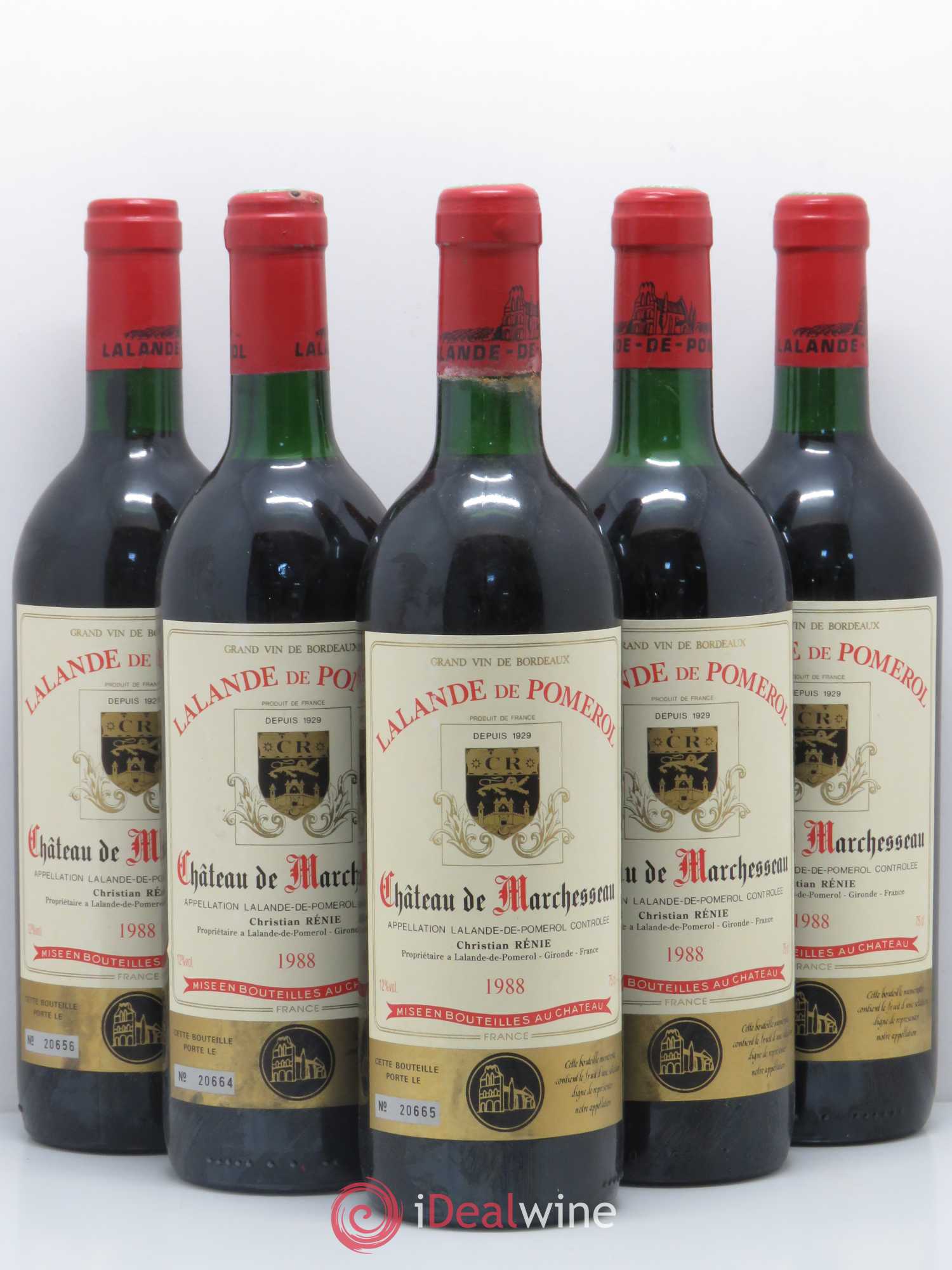 Bordeaux Lalande-de-Pomerol Château De Marchesseau 1988 - Lot of 5 bottles - 0