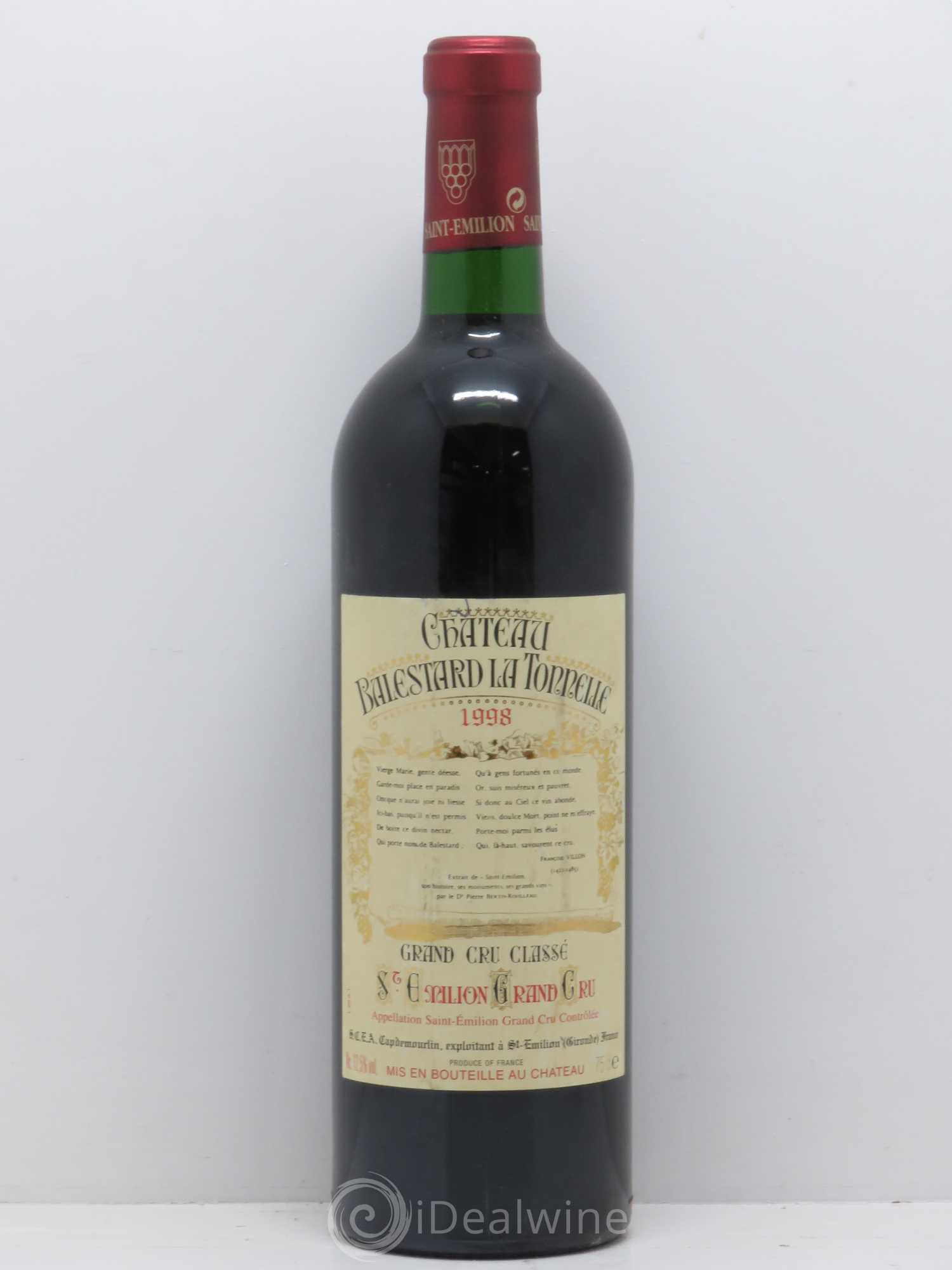 Château Balestard la Tonnelle Grand Cru Classé 1998 - Lot of 1 bottle - 0