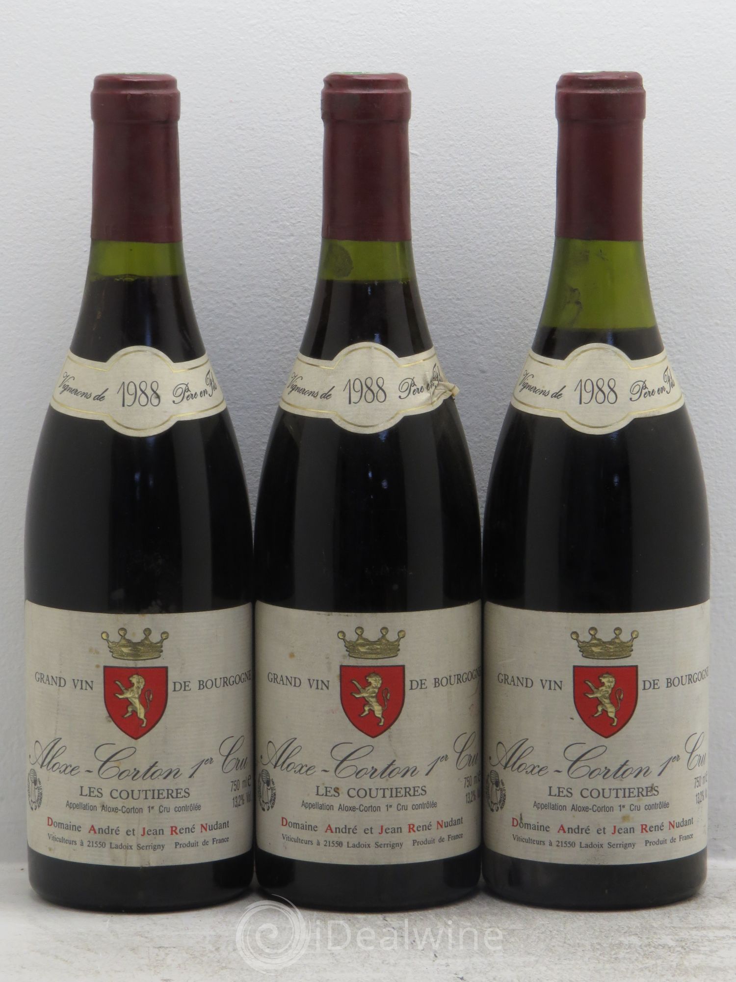 Aloxe-Corton 1er Cru les coutières nudant 1988 - Lot de 3 bouteilles - 0