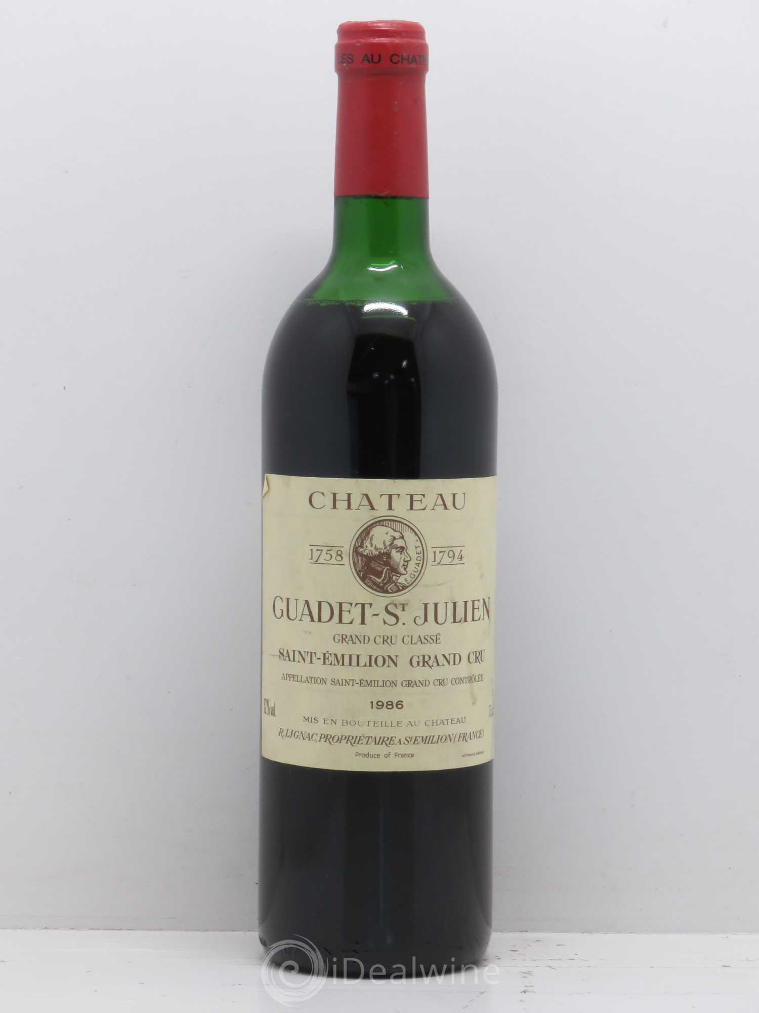 Château Guadet  Grand Cru Classé 1986 - Lot de 1 bouteille - 0