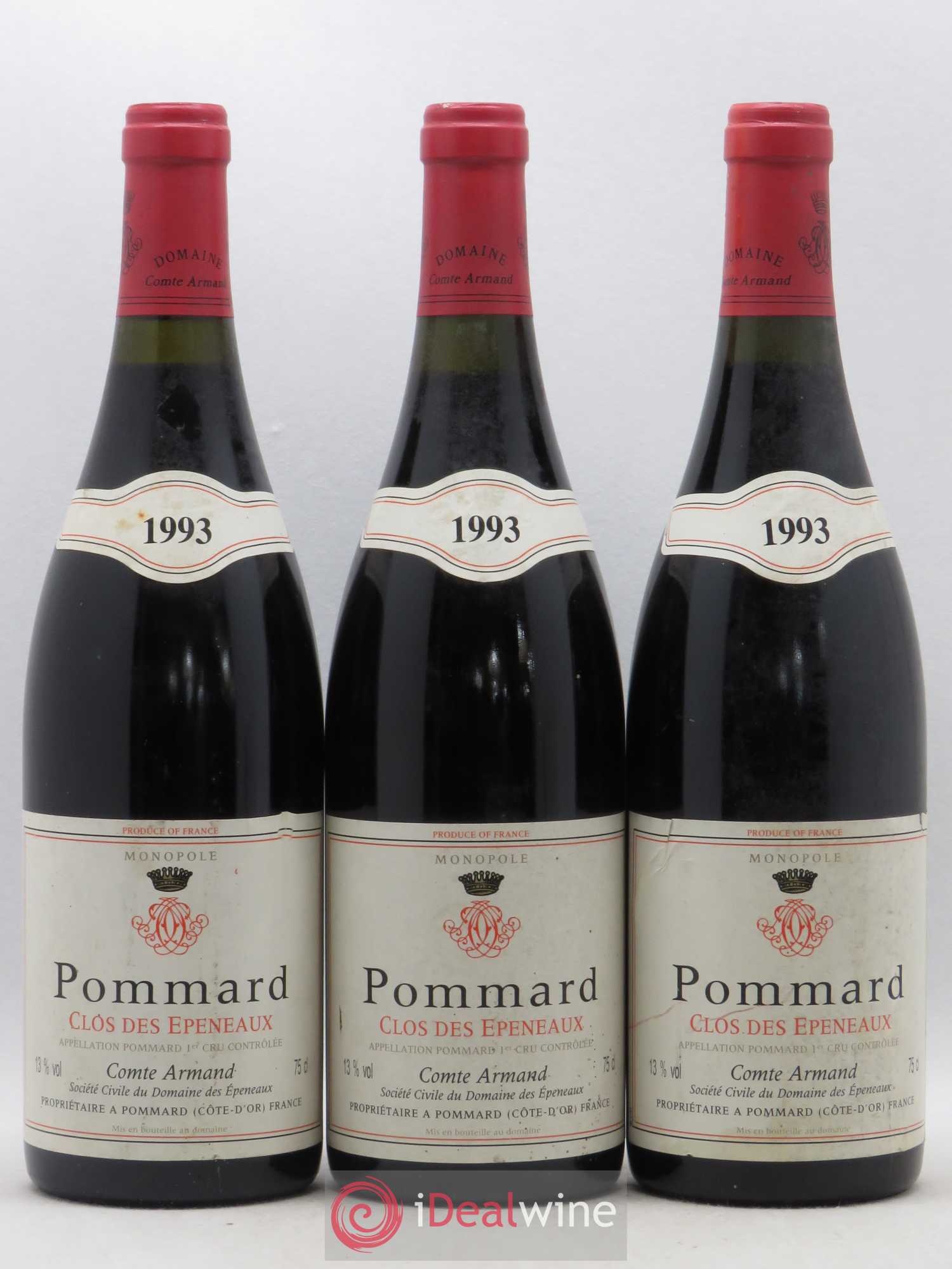 Pommard 1er Cru Clos des Epeneaux Comte Armand 1993 - Lot of 3 bottles - 0