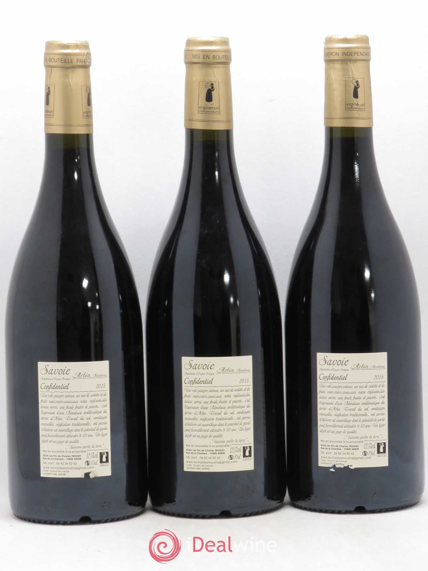 Vin de Savoie Arbin Mondeuse Confidentiel Trosset  (sans prix de réserve) 2015 - Lot de 3 bouteilles - 1