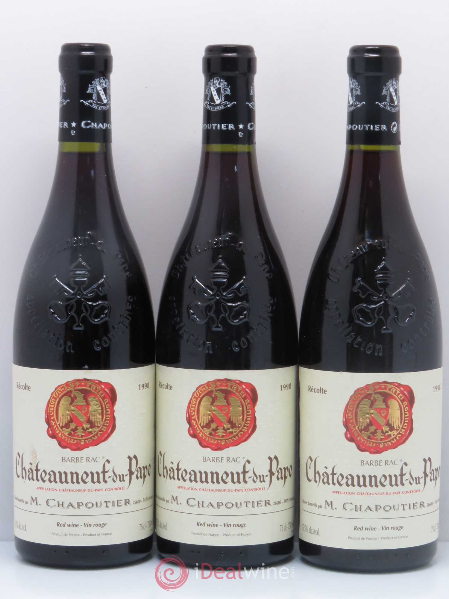 Châteauneuf-du-Pape Barbe Rac Chapoutier 1998 - Lot de 3 bouteilles - 0