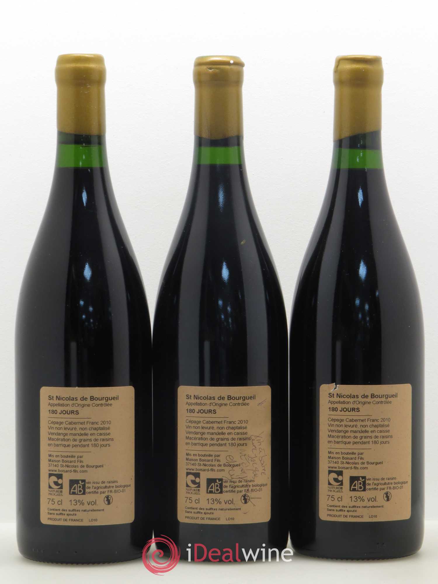 Saint-Nicolas de Bourgueil Cuvée 180 jours Domaine Boisard 2010 - Lot de 3 bouteilles - 1