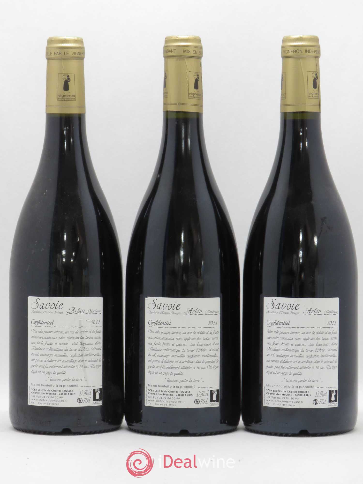 Vin de Savoie Arbin Mondeuse Confidentiel Trosset 2011 - Lot de 3 bouteilles - 1