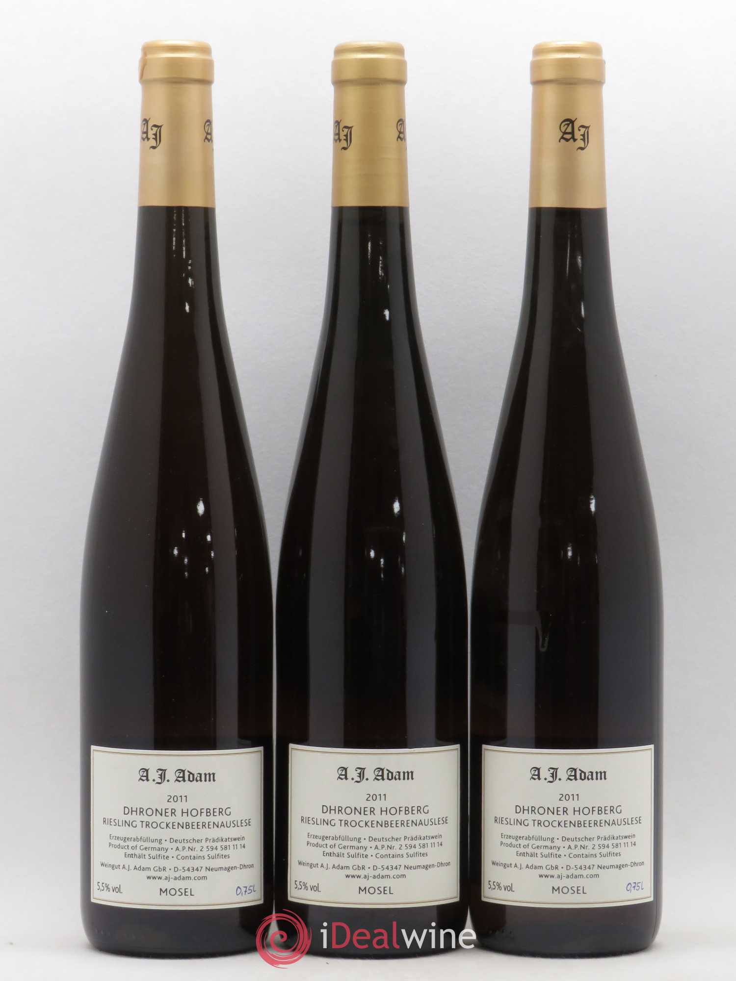 Riesling Trockenbeerenauslese Dhroner Hofberg Weingut A. J. Adam 2011 - Lot de 3 bouteilles - 1