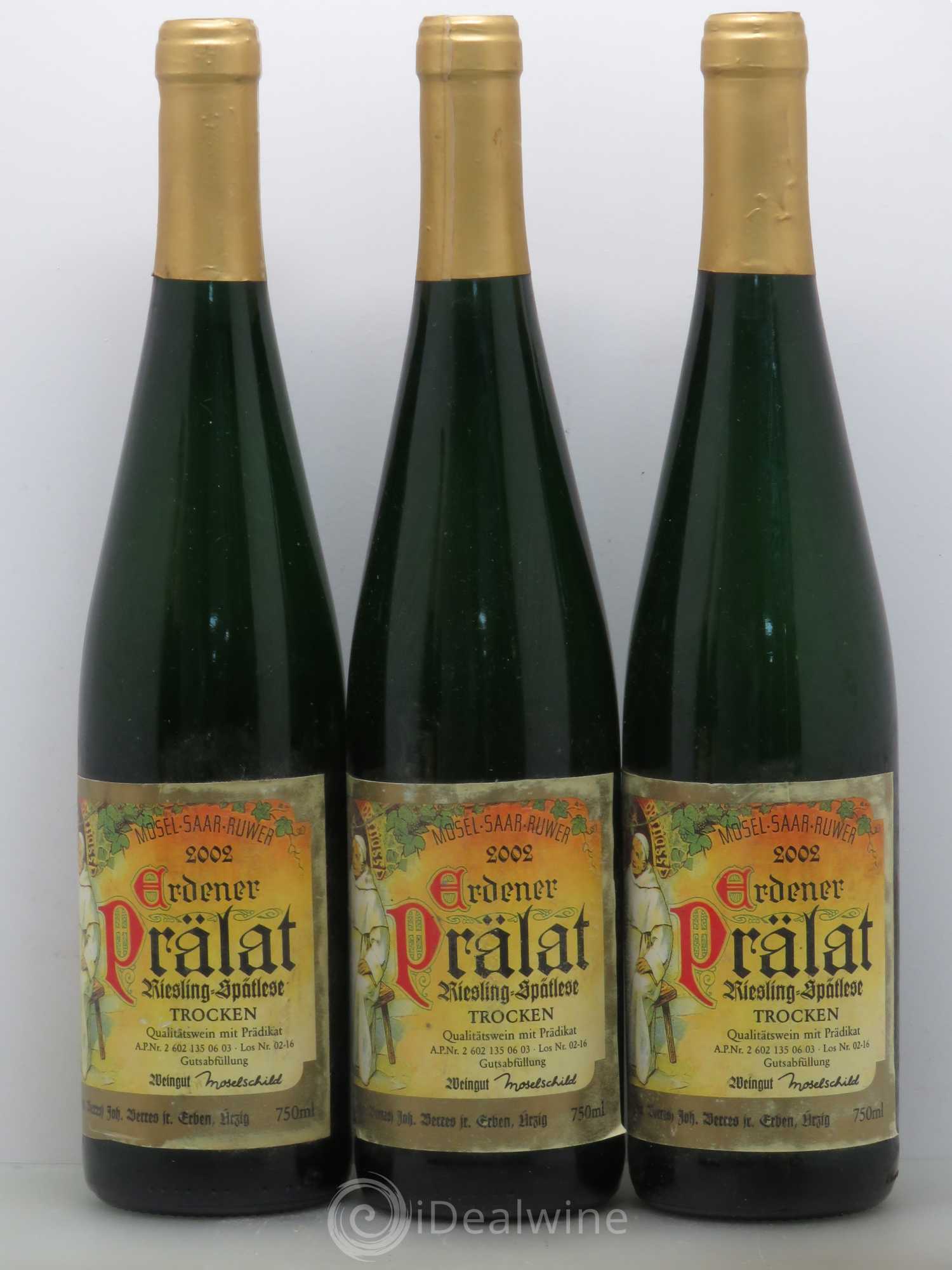 Riesling Mosel Saar Ruwer Erdener Prälat Spätlese Trocken GK 2002 - Lot de 5 bouteilles - 1