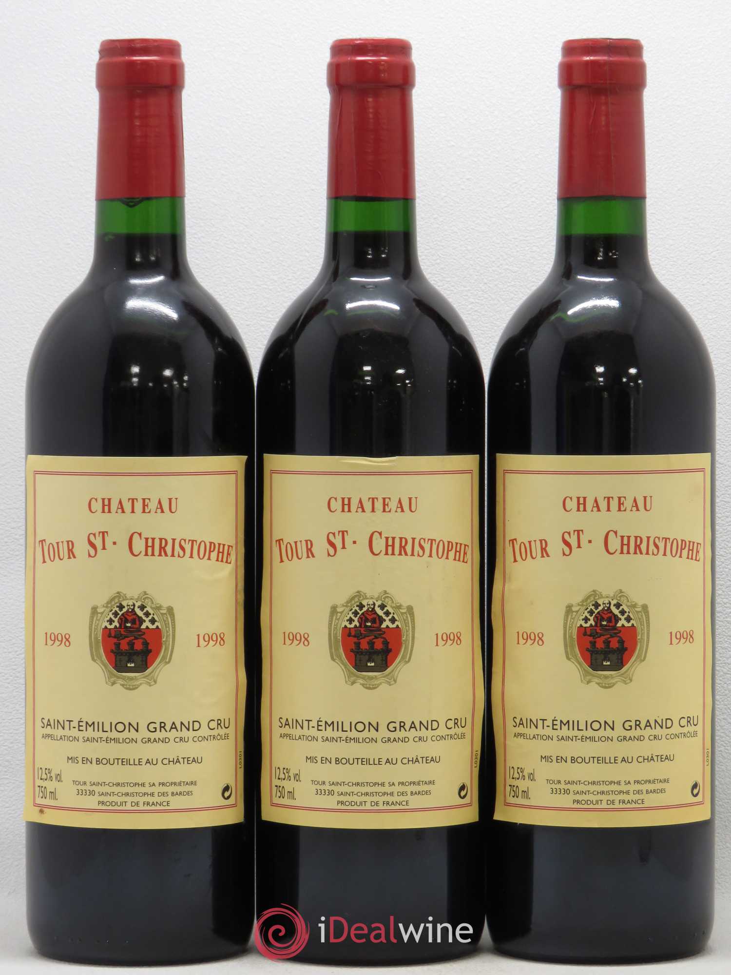 Saint-Émilion Grand Cru Château Tour Saint-Christophe 1998 - Lot de 3 bouteilles - 0