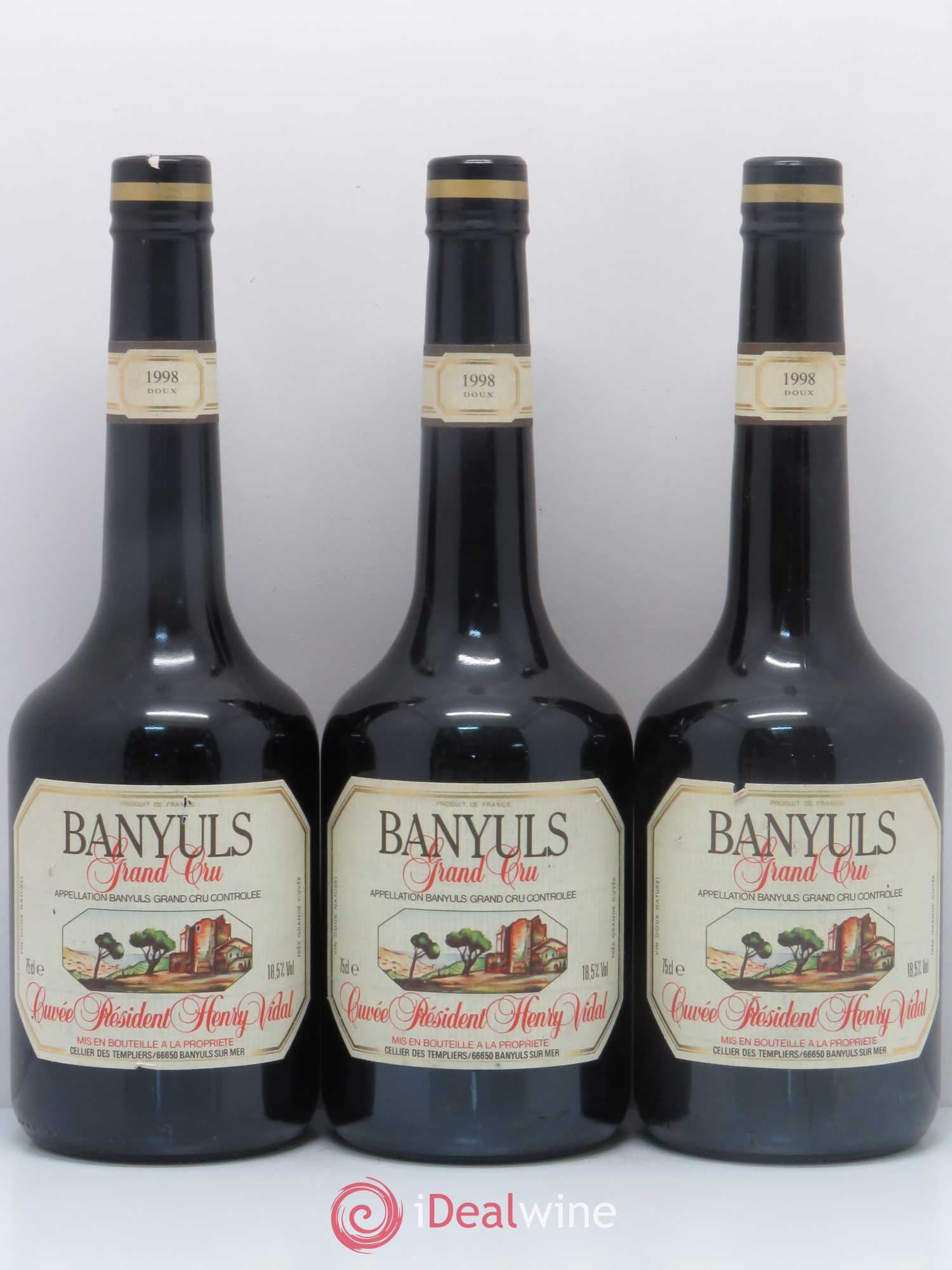 Banyuls Doux Président Henri Vidal Grand Cru Cellier des Templiers 1998 - Lot de 3 bouteilles - 0