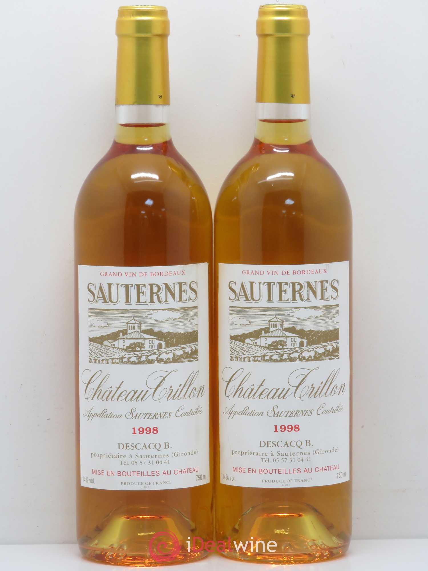 Sauternes Château Trillon 1998 - Lot de 2 bouteilles - 0