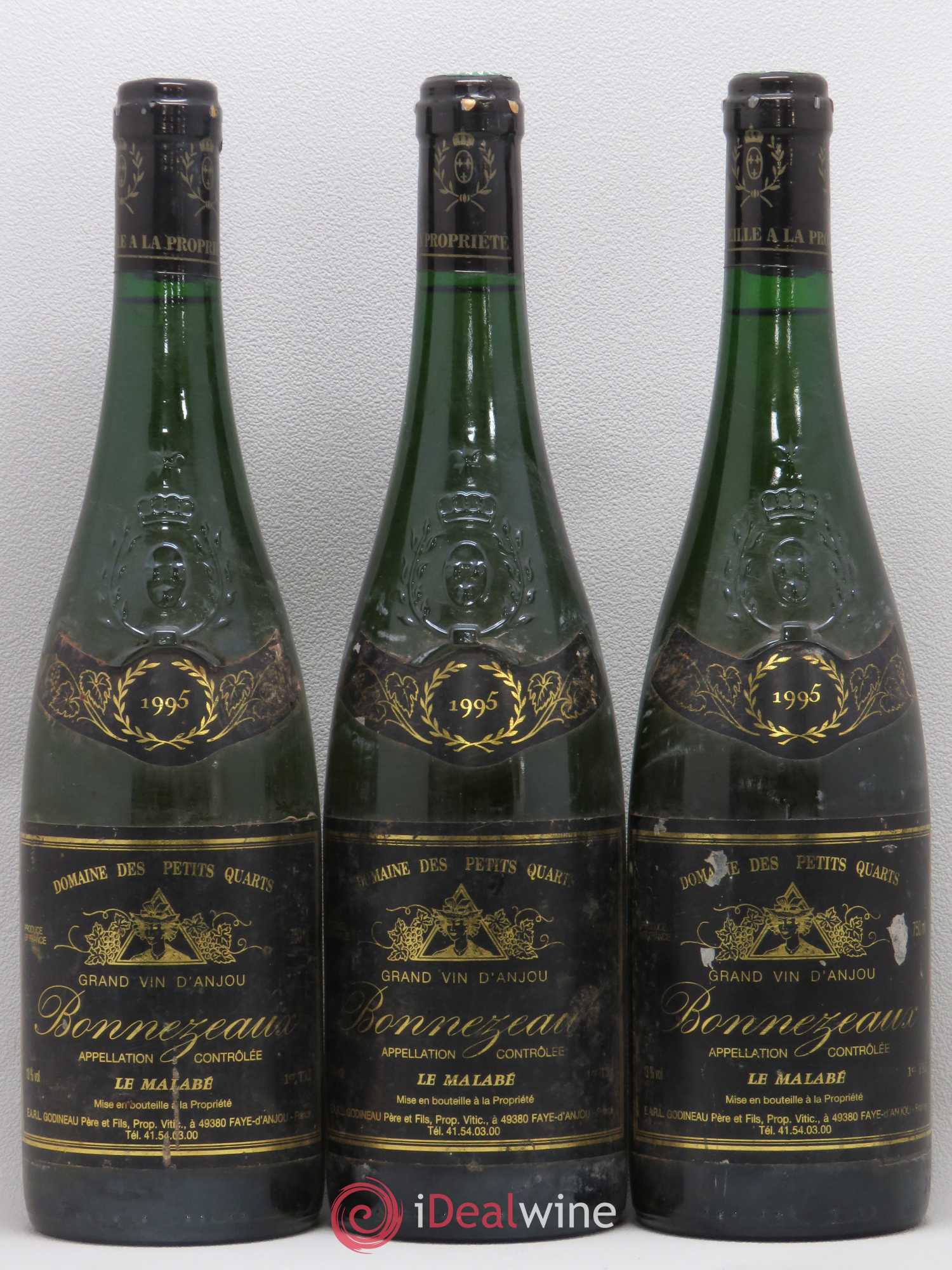 Bonnezeaux 1er Tri Le Malabé Domaine des Petits Quarts  1995 - Lot of 3 bottles - 0