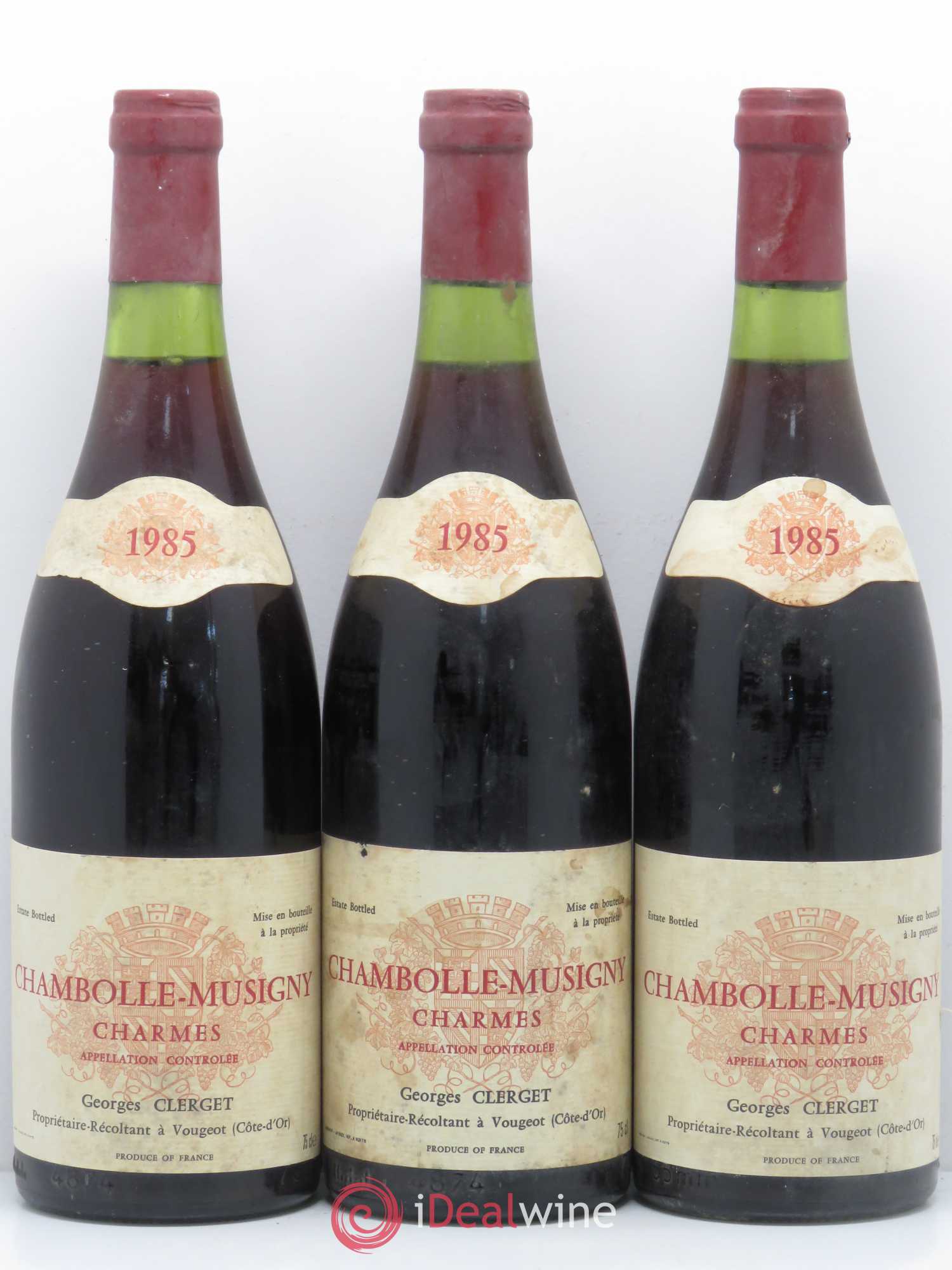 Chambolle-Musigny 1er Cru Les Charmes Georges Clerget  1985 - Lot of 3 bottles - 0