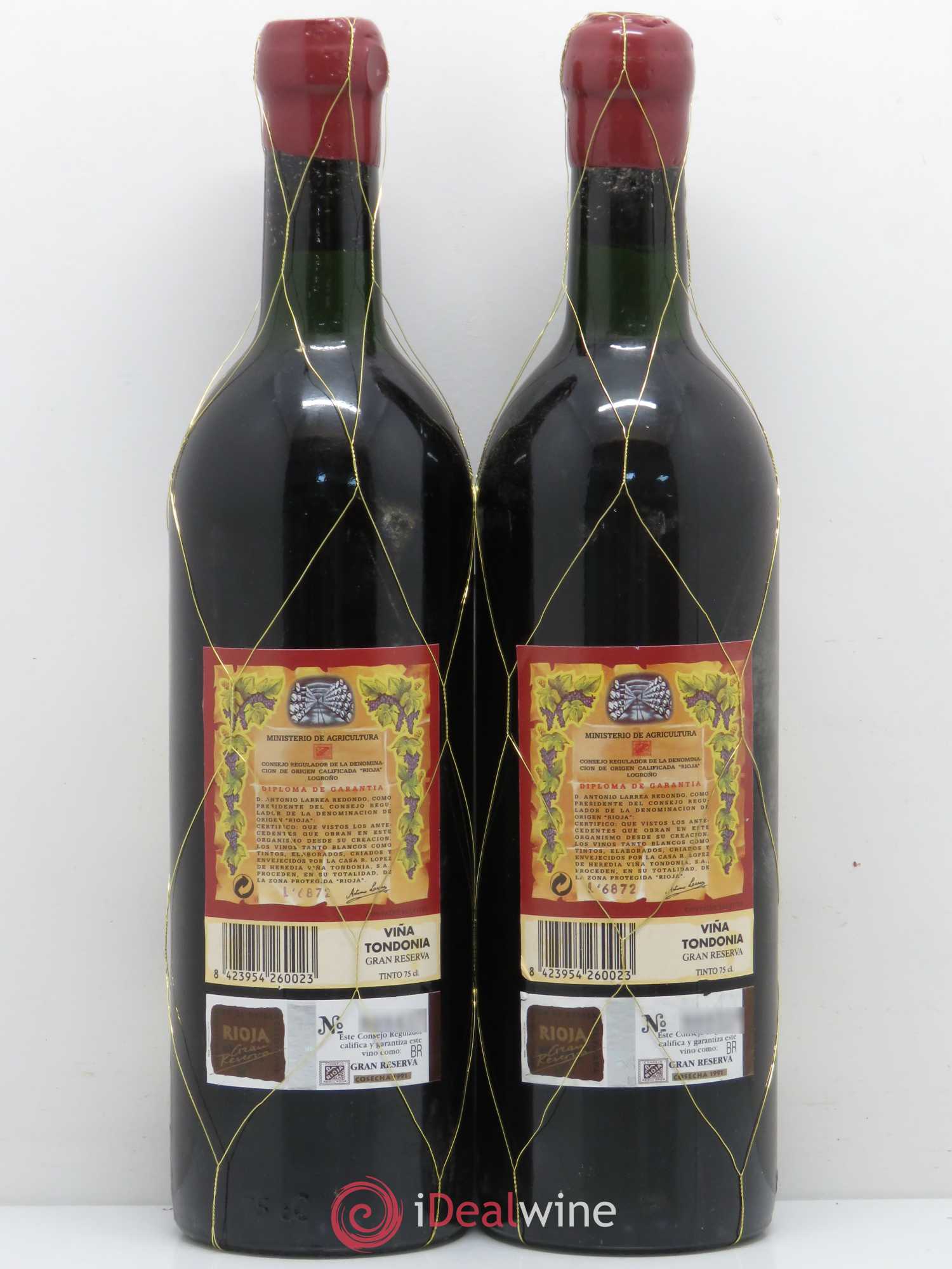 Rioja DOCA Vina Tondonia Gran Reserva Lopez de Heredia 1991 - Lot de 2 bouteilles - 1