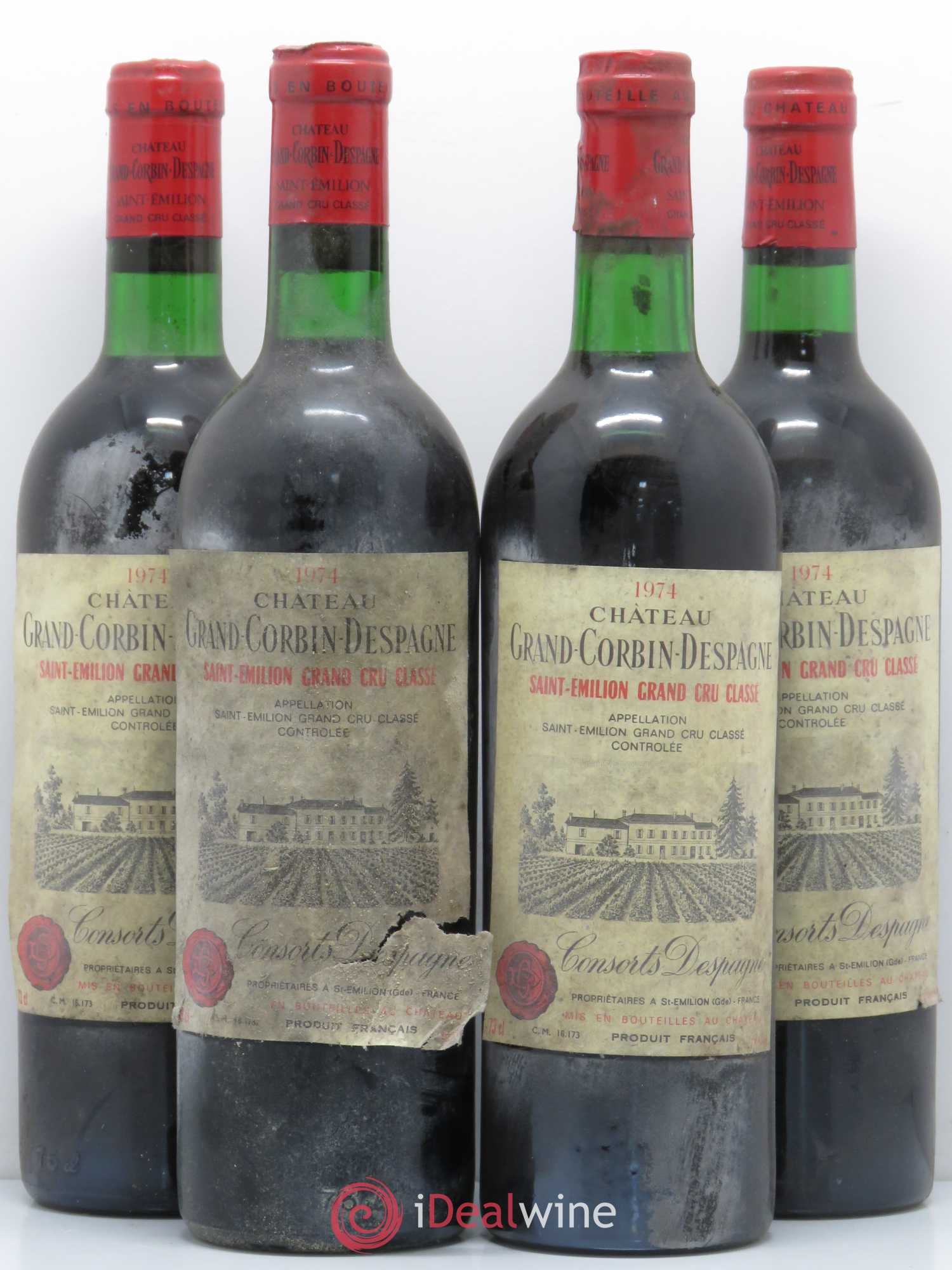 Château Grand Corbin Despagne Grand Cru Classé 1974 - Lot de 4 bouteilles - 0