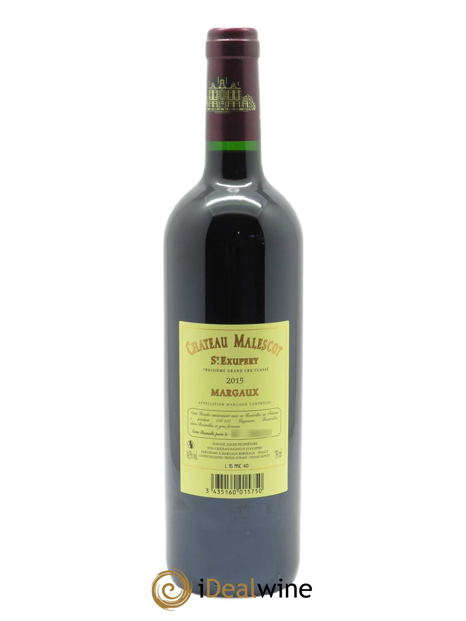 Château Malescot Saint-Exupéry 3ème Grand Cru Classé (CBO à partir de 12 BTS) 2015 - Lot de 1 bouteille - 1