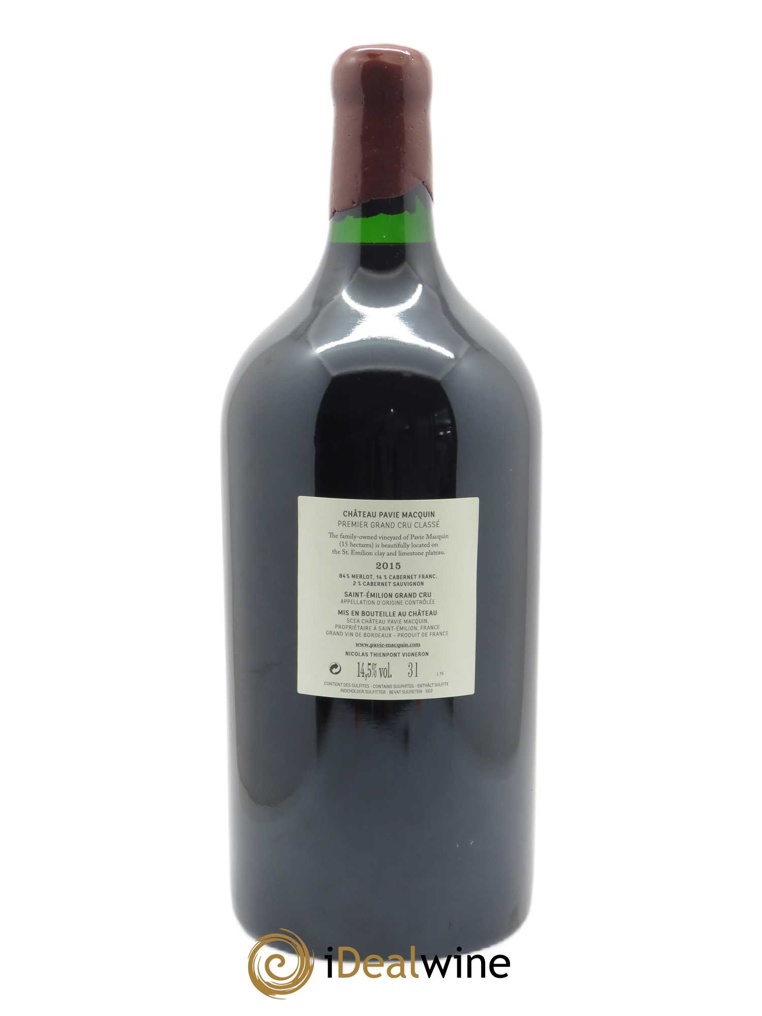 Château Pavie Macquin 1er Grand Cru Classé B (CBO à partir de 6 MG) 2015 - Lot de 1 double magnum - 1