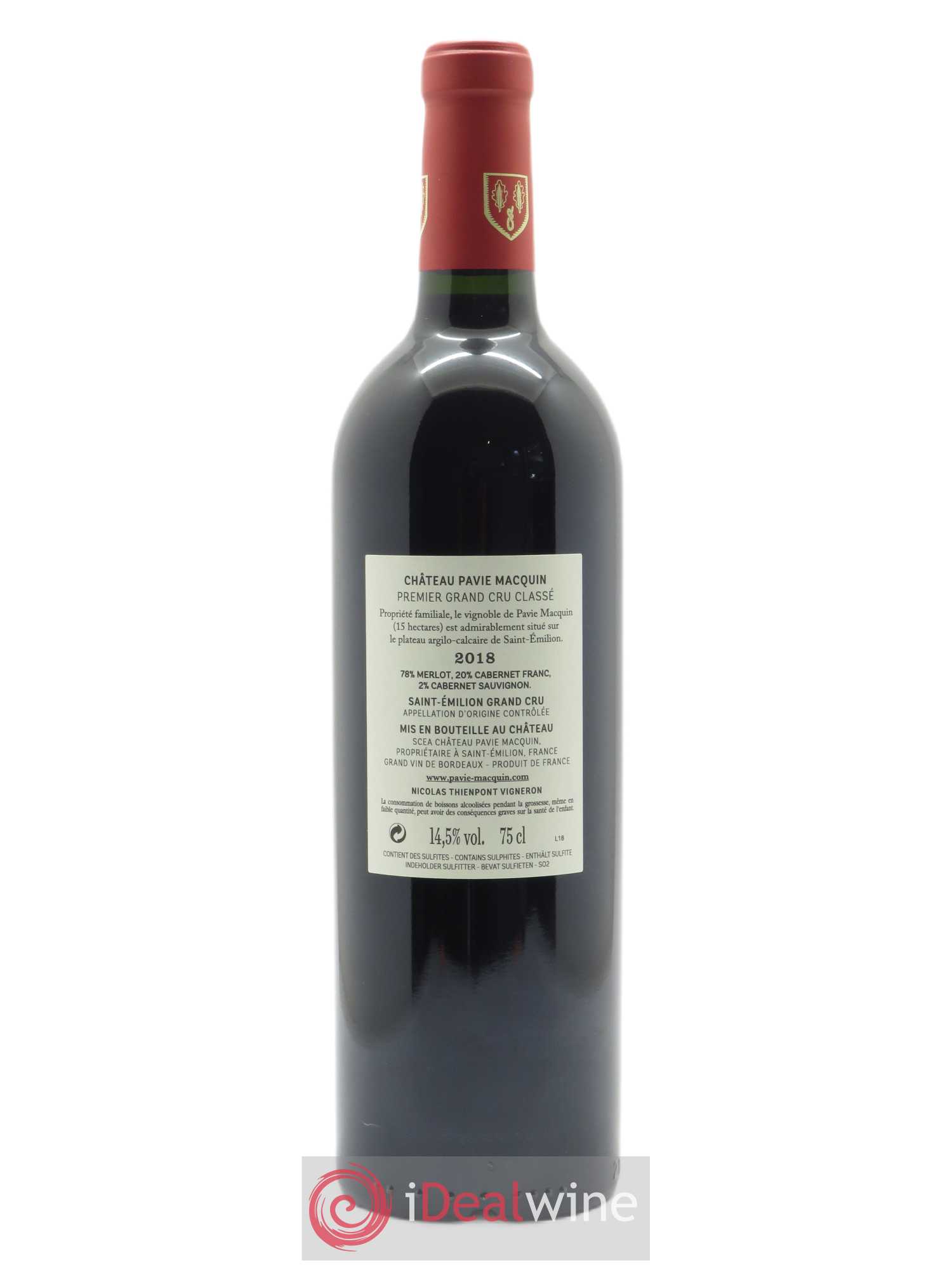 Château Pavie Macquin 1er Grand Cru Classé B (CBO à partir de 6 bts) 2018 - Lot de 1 bouteille - 1