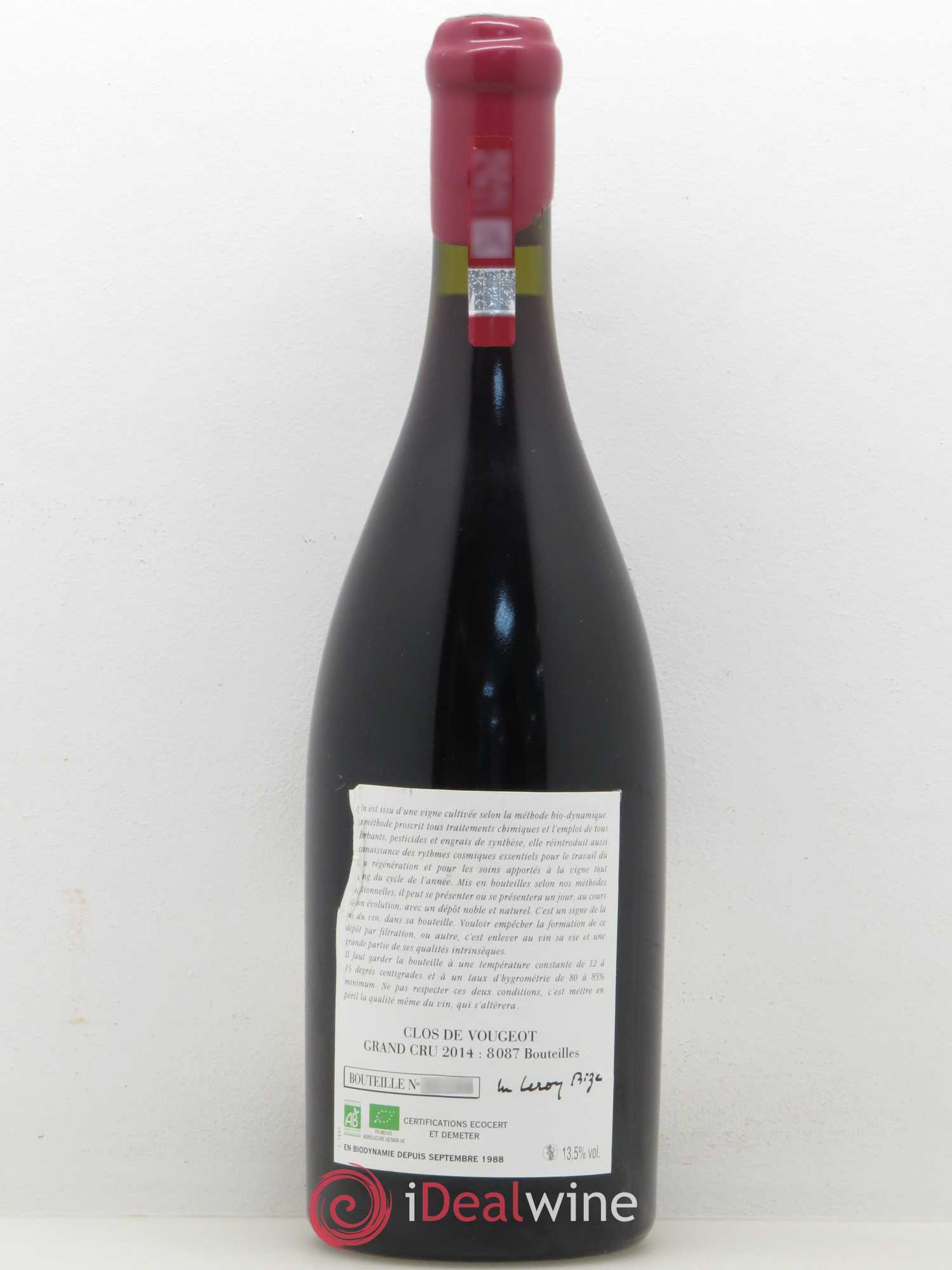 Clos de Vougeot Grand Cru Leroy (Domaine) 2014 - Lot of 1 bottle - 1