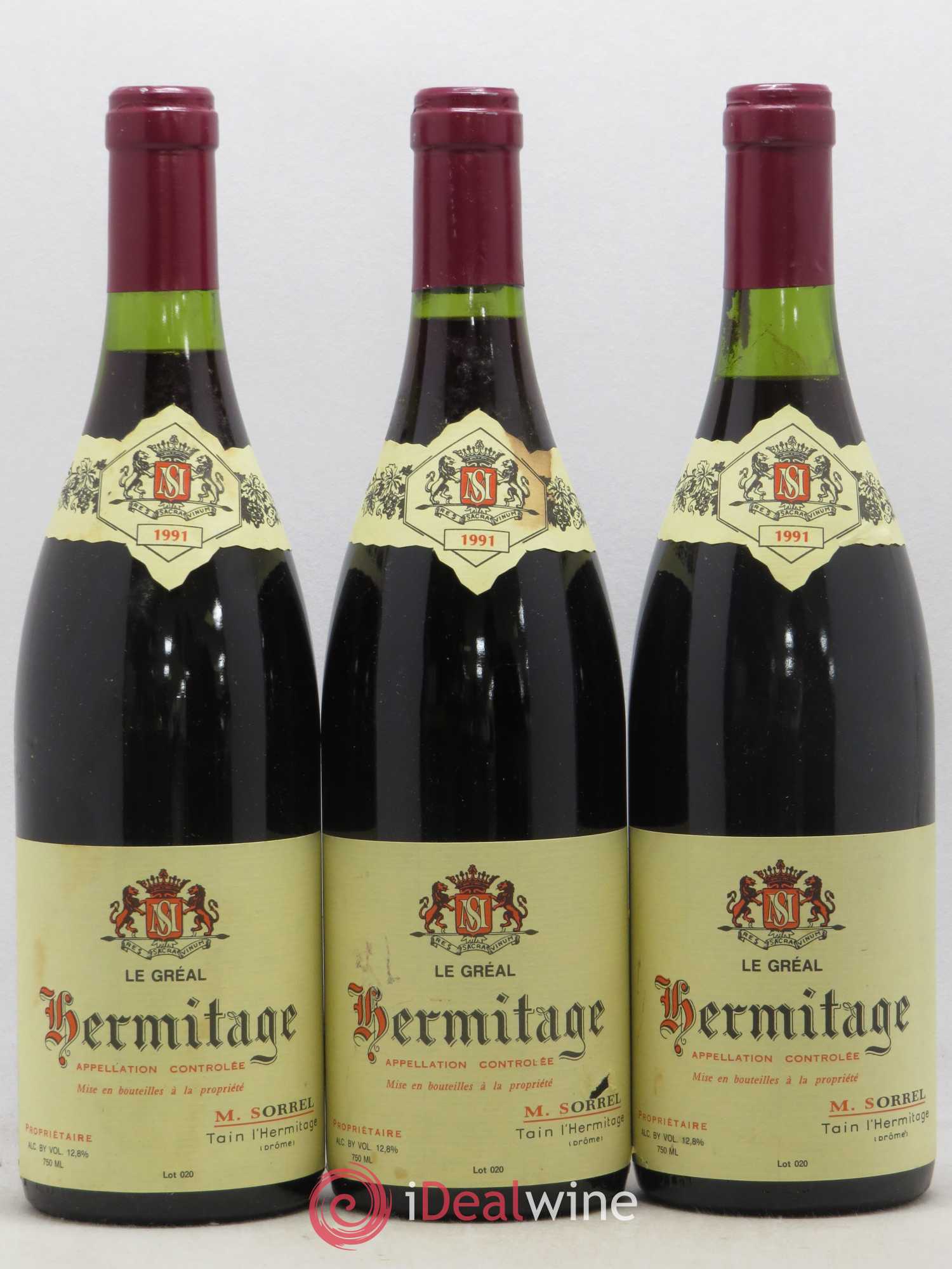 Hermitage Le Gréal Marc Sorrel  1991 - Lot de 3 bouteilles - 0