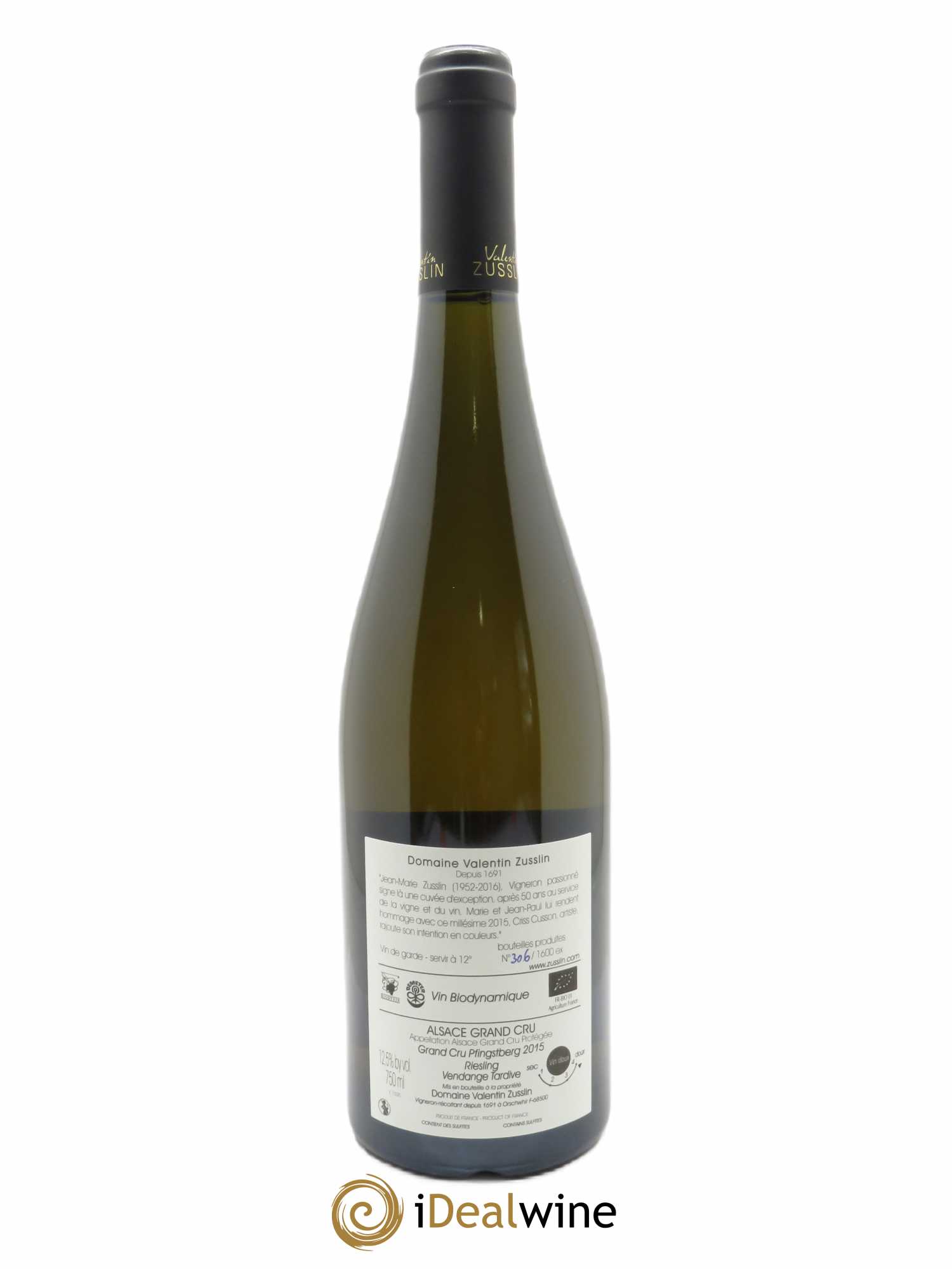 Alsace Riesling Vendanges Tardives Cuvée Hommage JMZ Grand Cru Pfingstberg Valentin Zusslin (Domaine) 2015 - Posten von 1 Flasche - 1