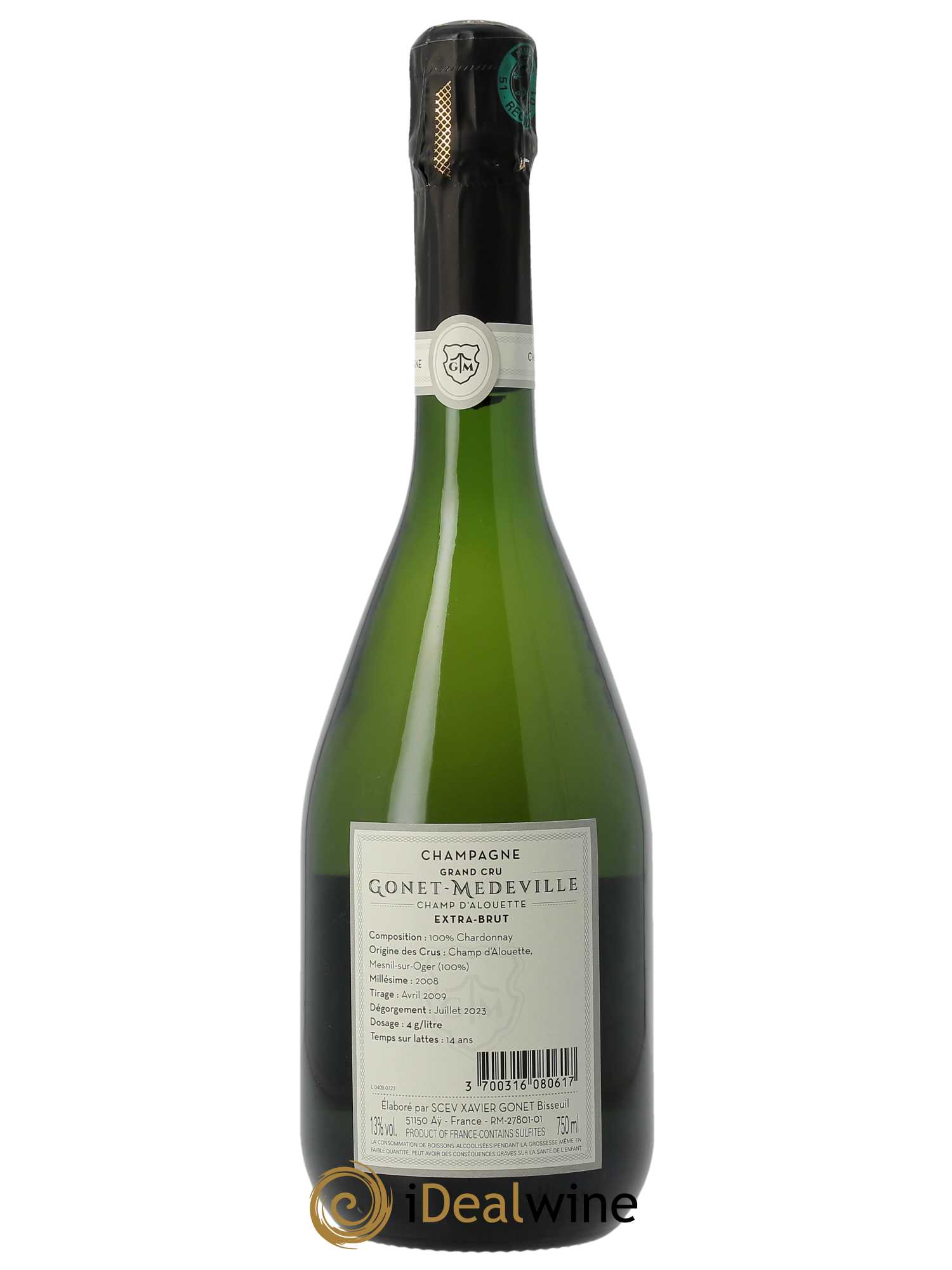 Champ d'Alouette Grand Cru Extra-Brut Vignobles Gonet-Medeville  2008 - Lot de 1 bouteille - 1