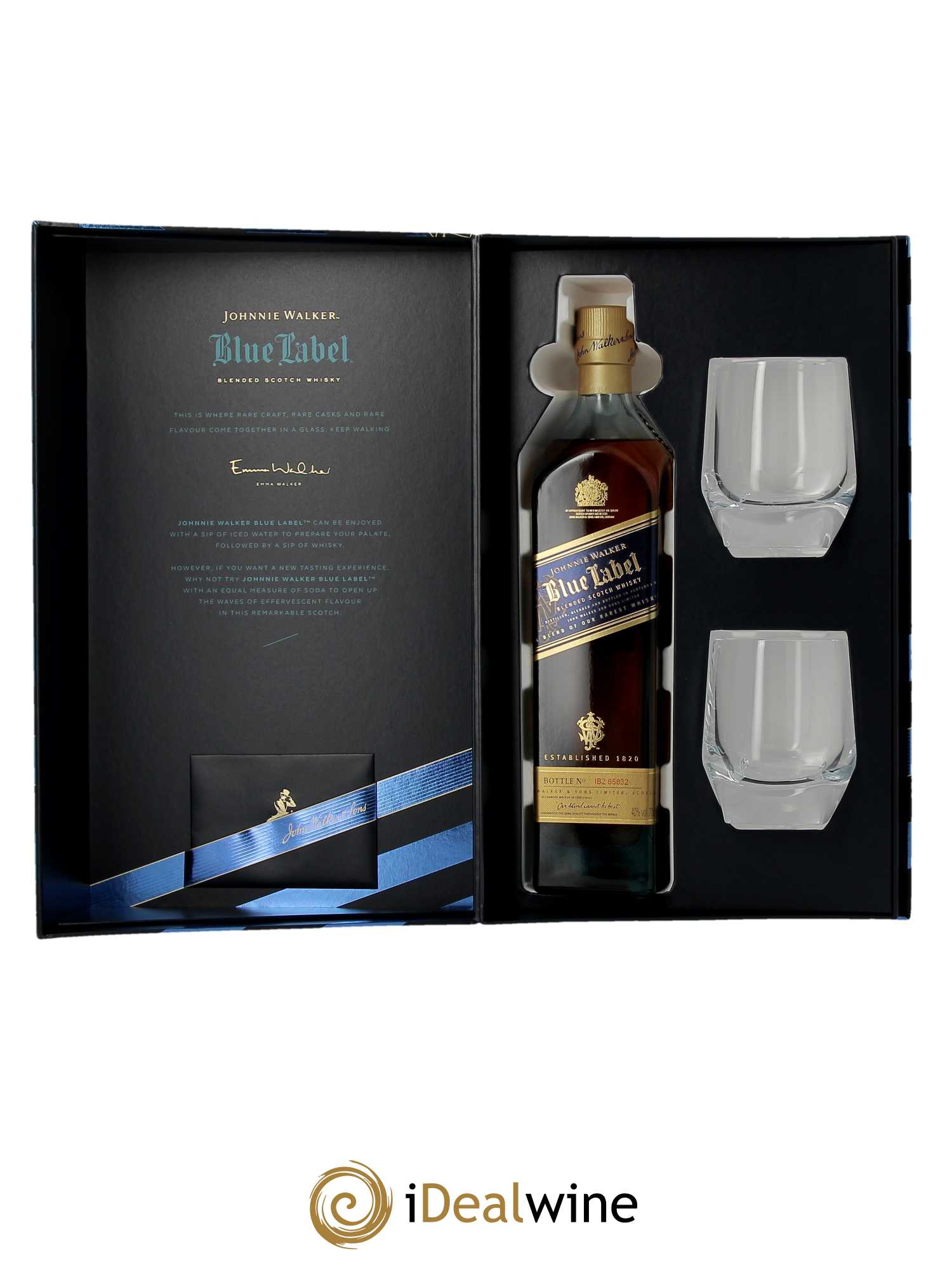 Whisky Johnnie Walker Blue Label - coffret 2 verres (70cl) - Lot de 1 bouteille - 4