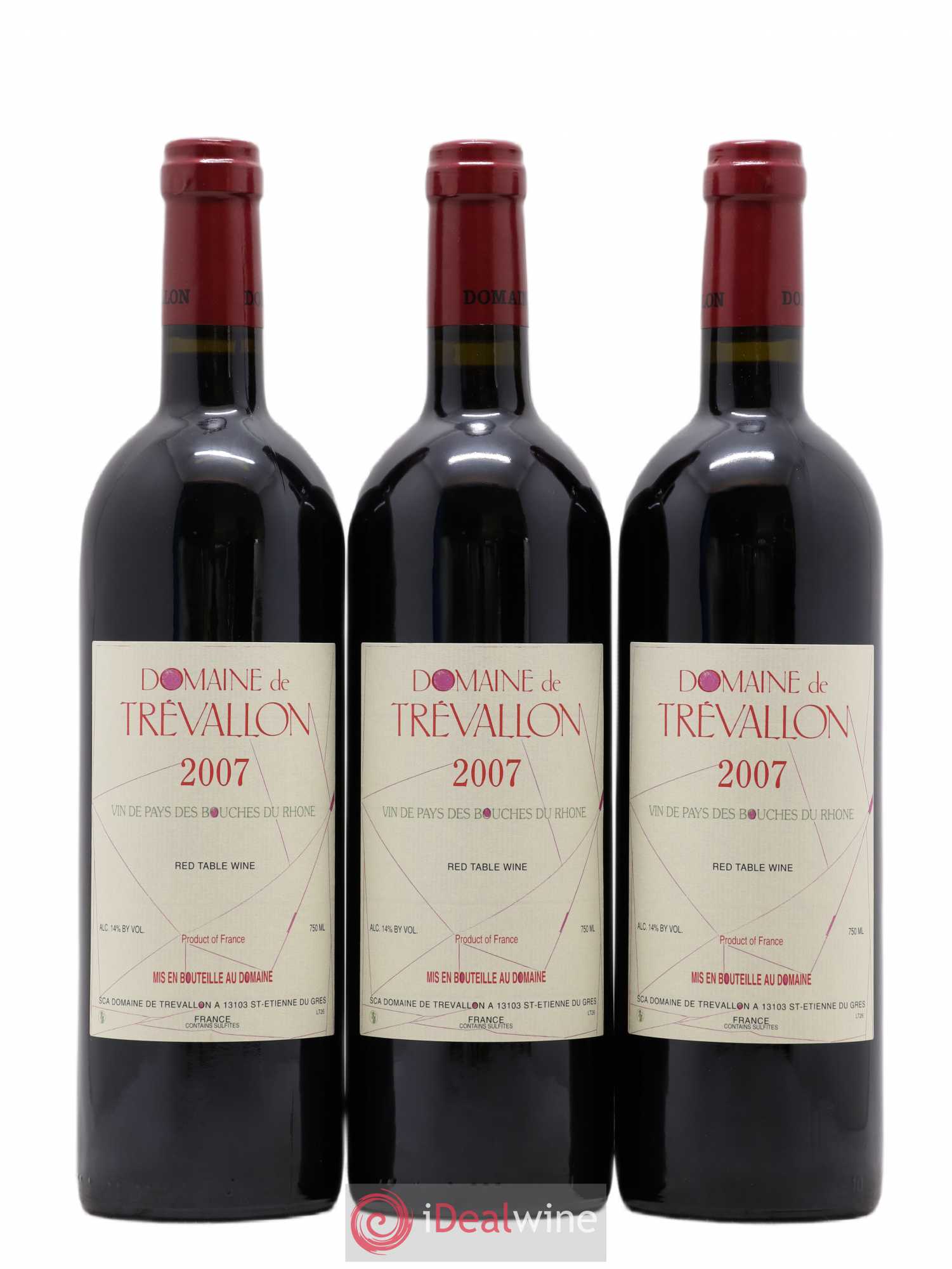 VDP Bouches du Rhône Trévallon (Domaine de) Eloi Dürrbach  (sans prix de réserve) 2007 - Lot de 3 bouteilles - 0