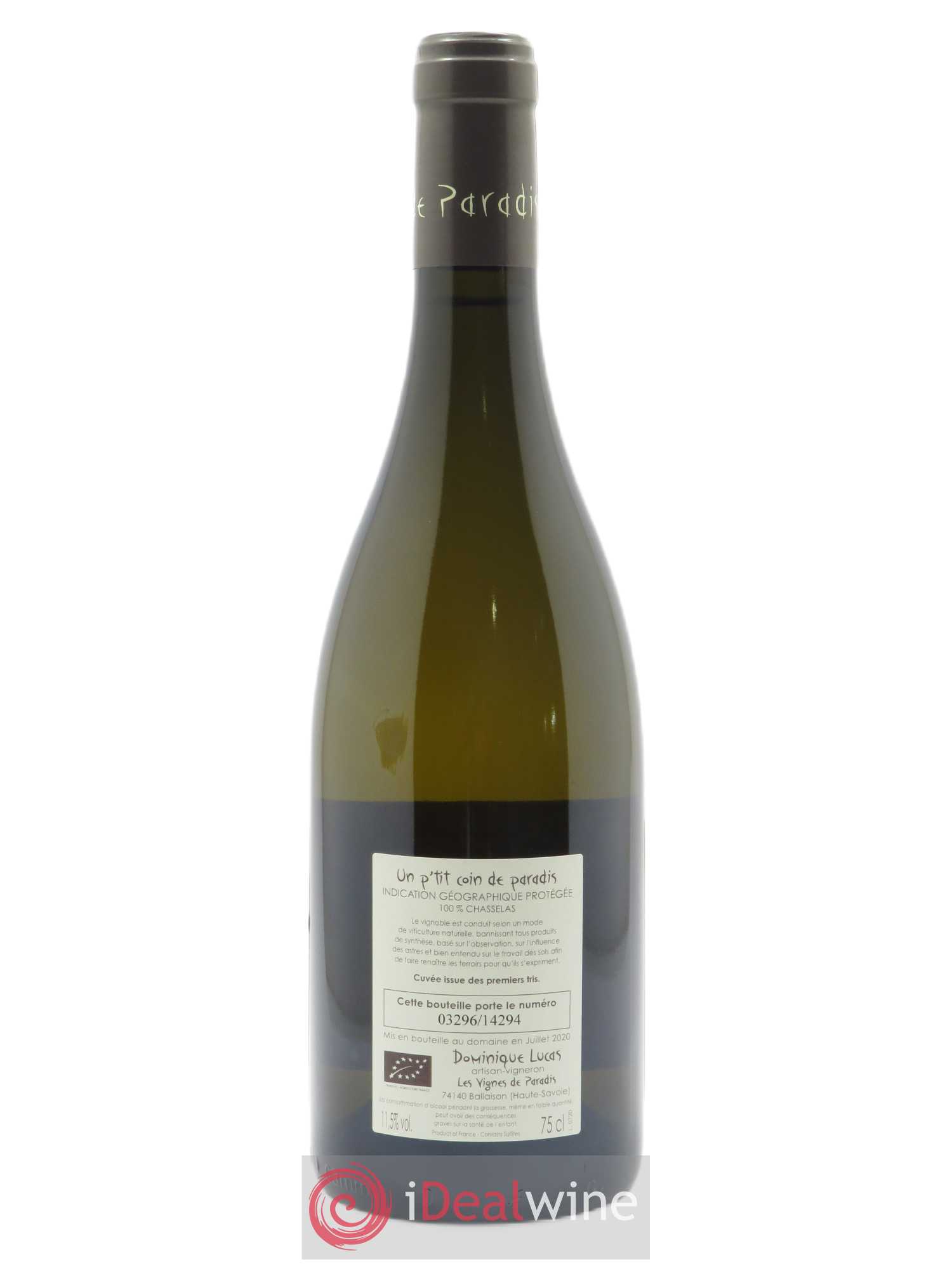 IGP Vin des Allobroges Chasselas Un p'tit coin de paradis Les Vignes de Paradis 2019 - Lot de 1 bouteille - 1