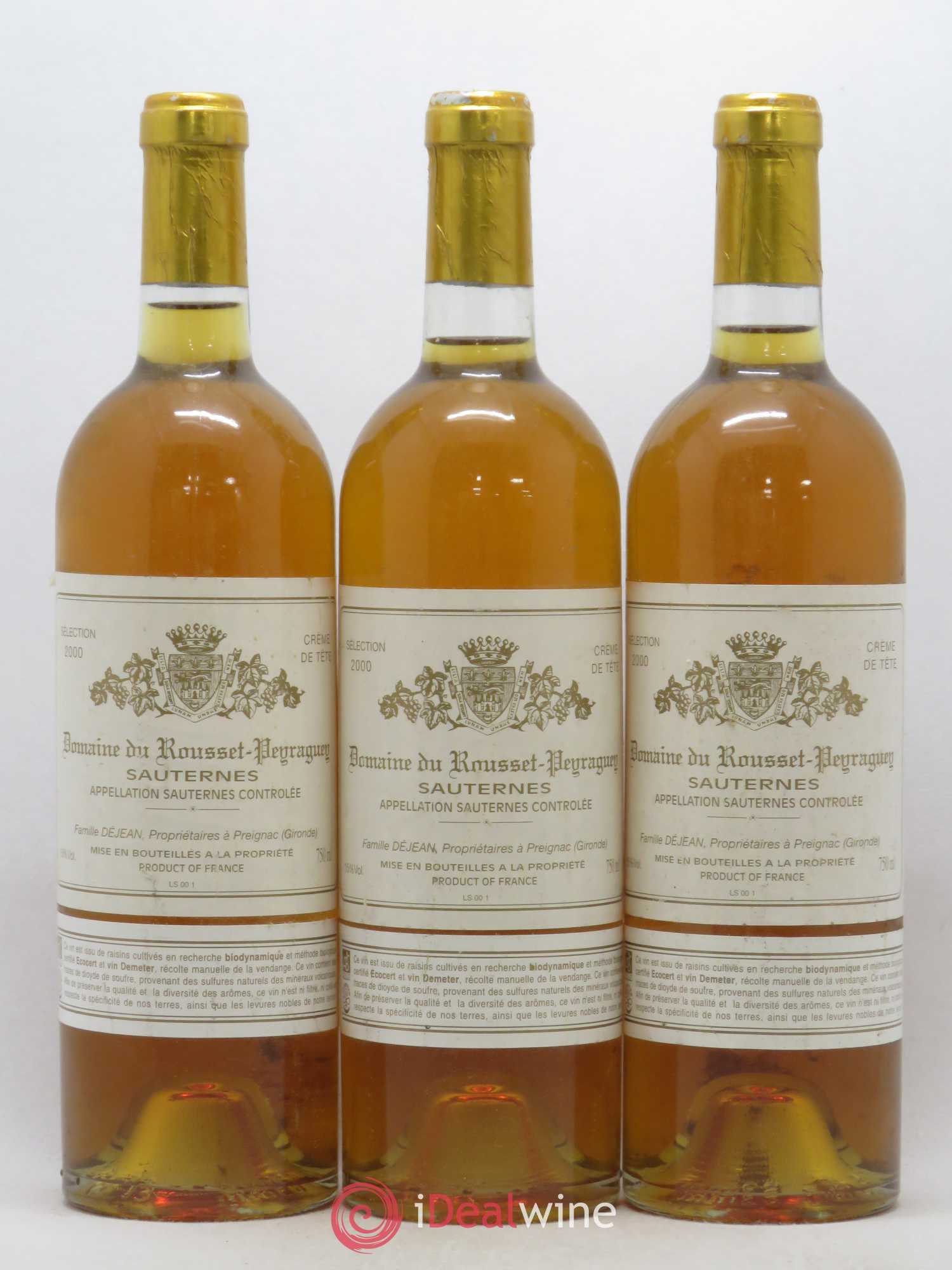 Sauternes Domaine de Rousset Peyraguey Crême de Tête 2000 - Lot of 3 bottles - 0