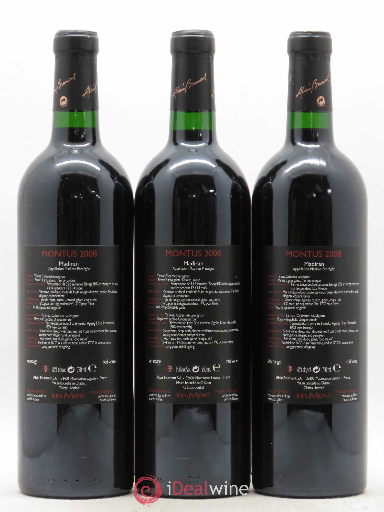 Madiran Château Montus Alain Brumont 2008 - Lot de 3 bouteilles - 1