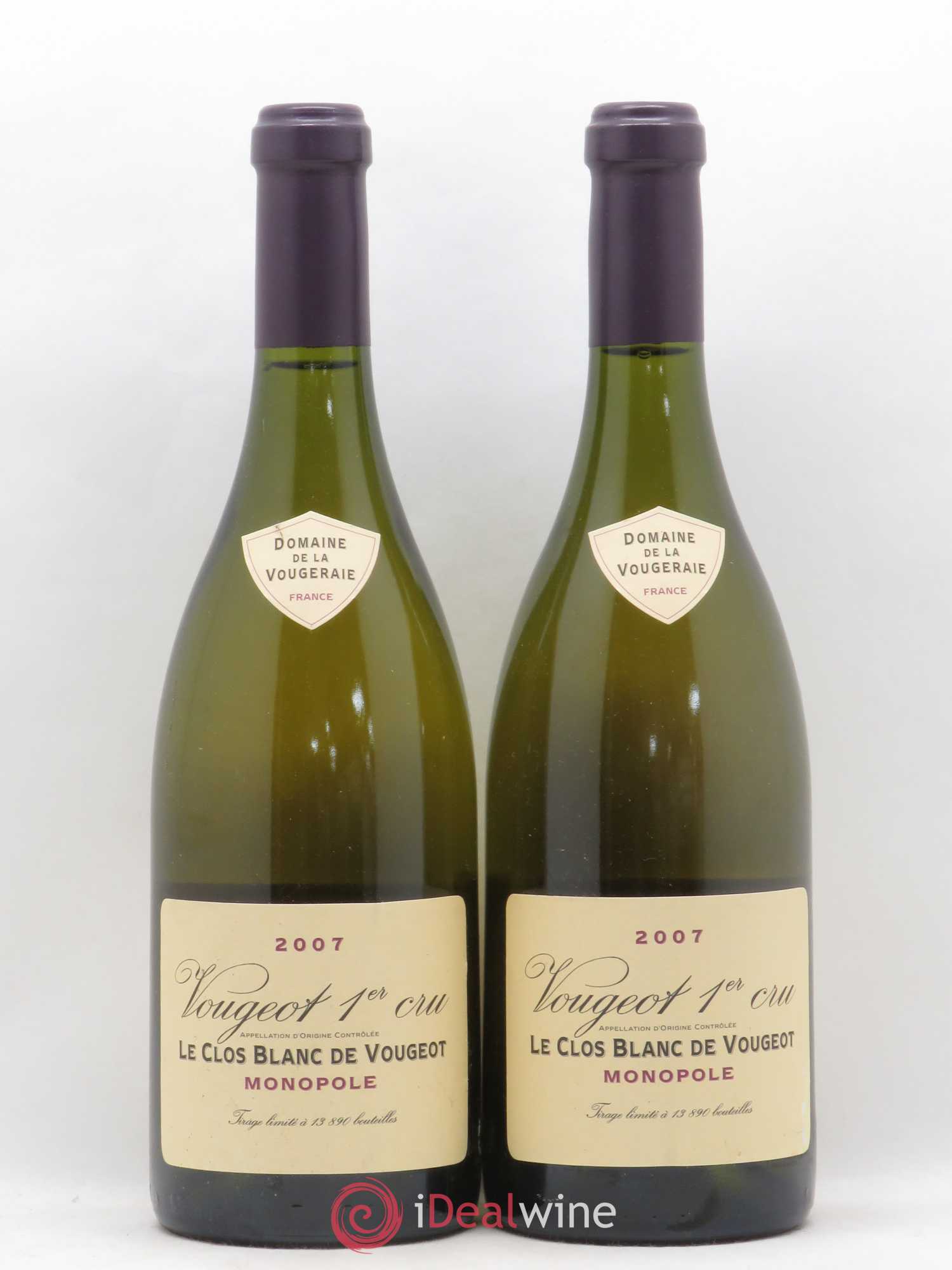 Vougeot 1er Cru Le Clos Blanc de Vougeot La Vougeraie 2007 - Lot of 2 bottles - 0