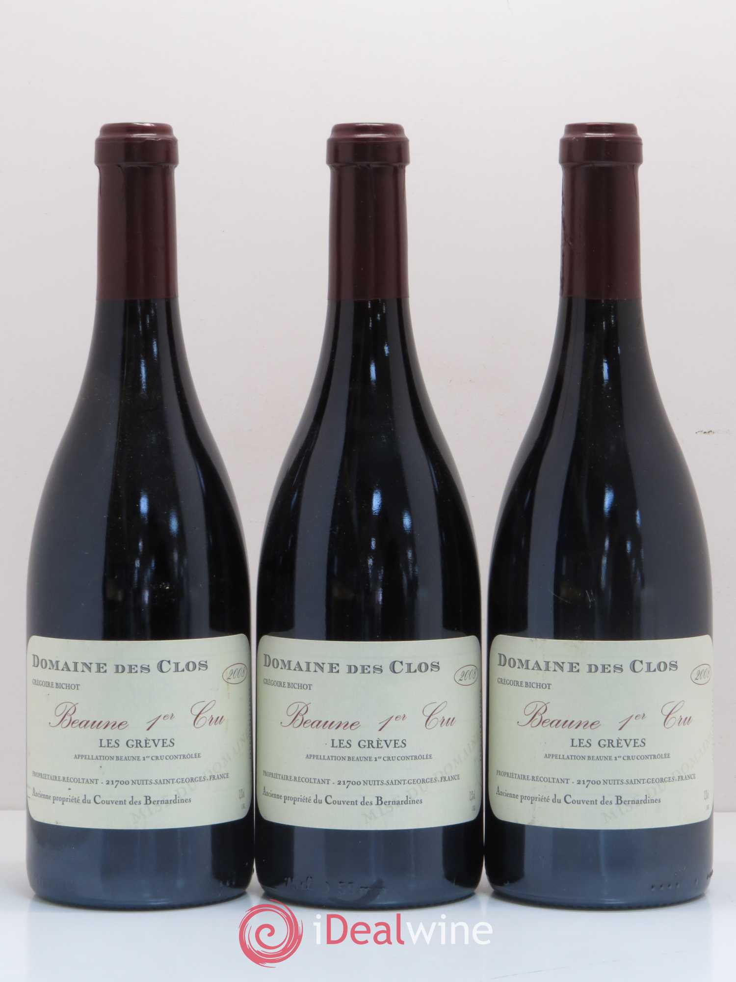 Beaune 1er Cru Grèves Domaine des Clos (no reserve) 2008 - Lot of 3 bottles - 0