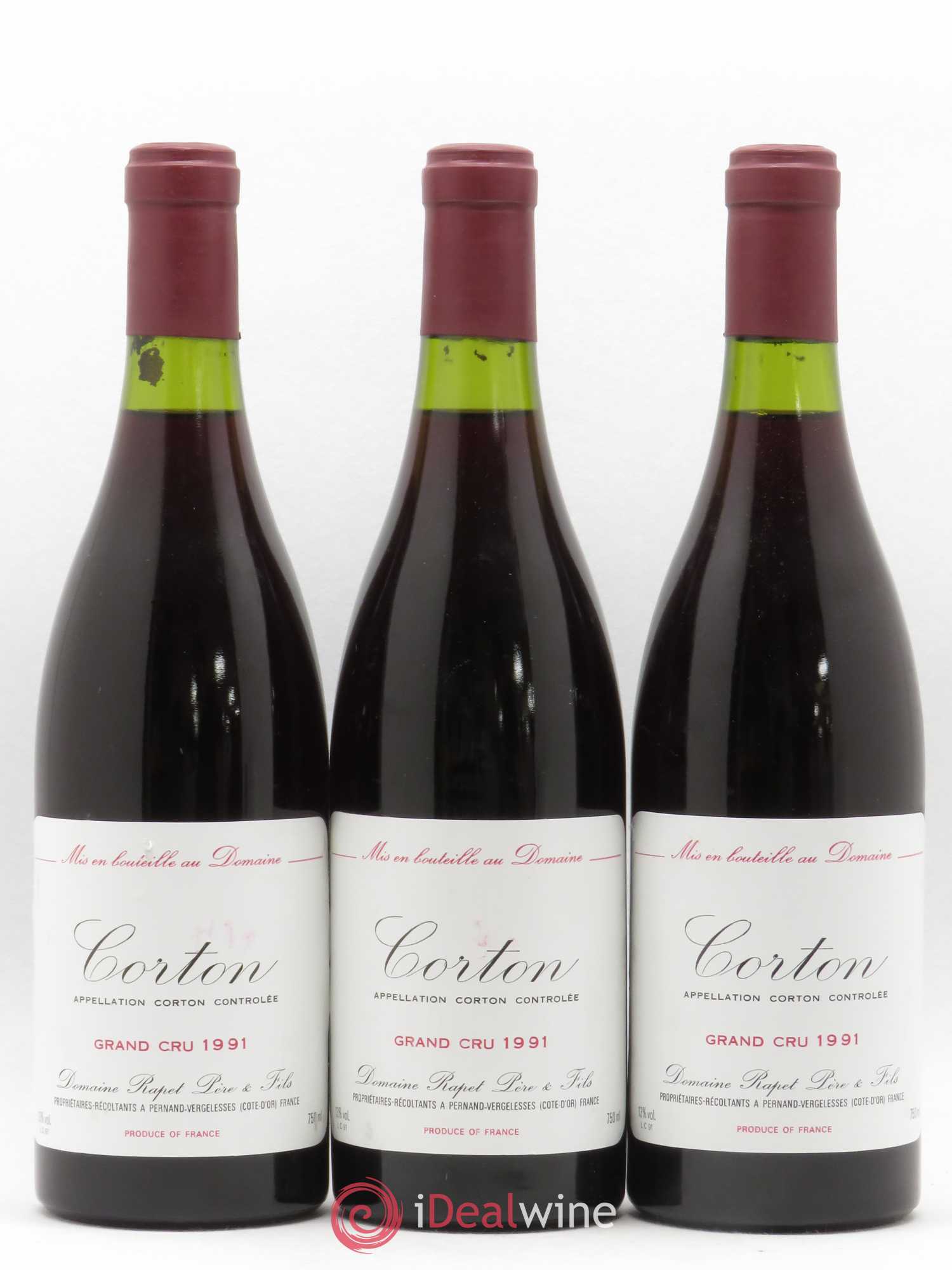 Corton Grand Cru Pougets Rapet Père & Fils 1991 - Lot de 3 bouteilles - 0