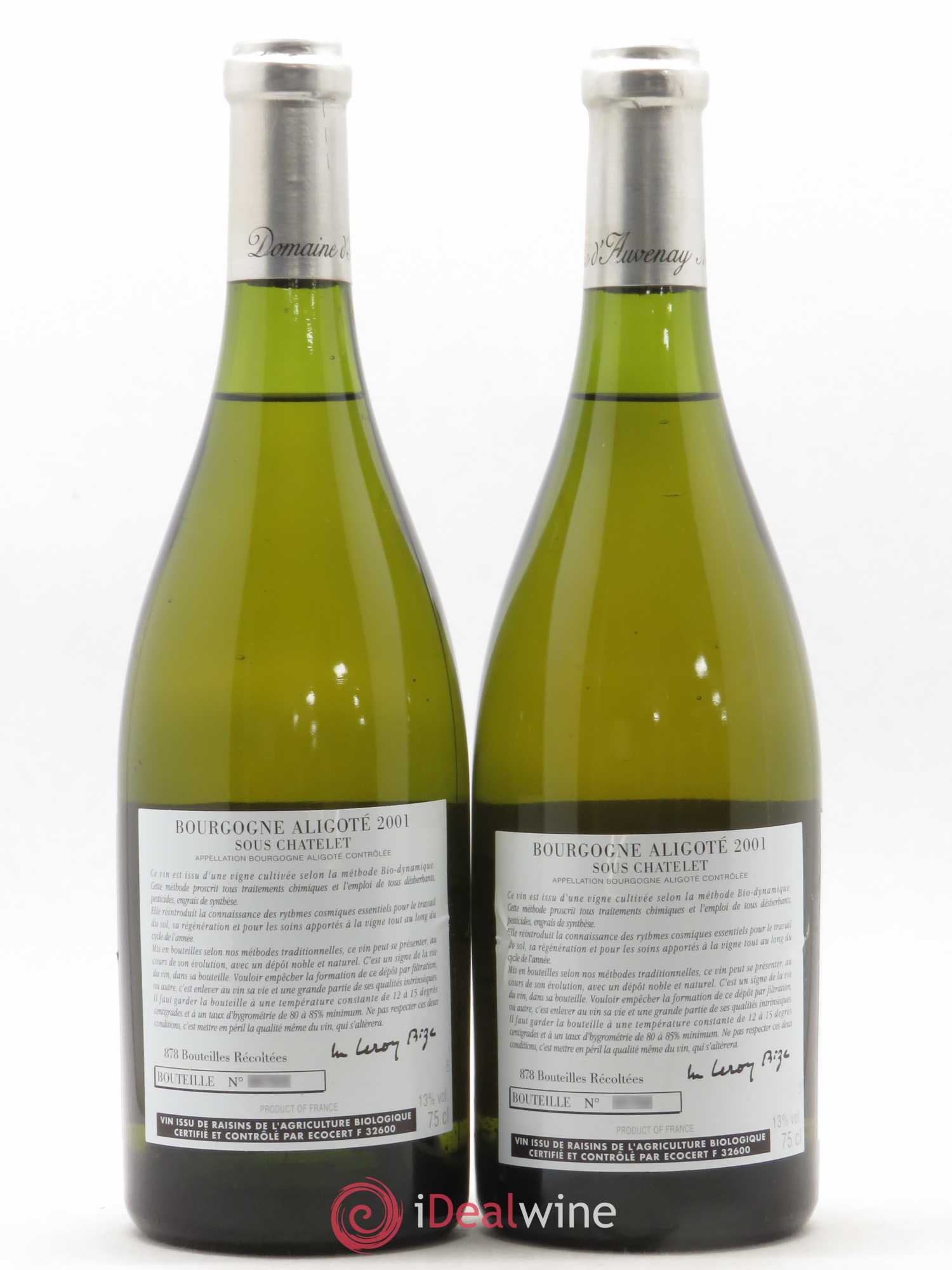 Bourgogne Aligoté Sous Chatelet d'Auvenay (Domaine) 2001 - Lot de 2 bouteilles - 1