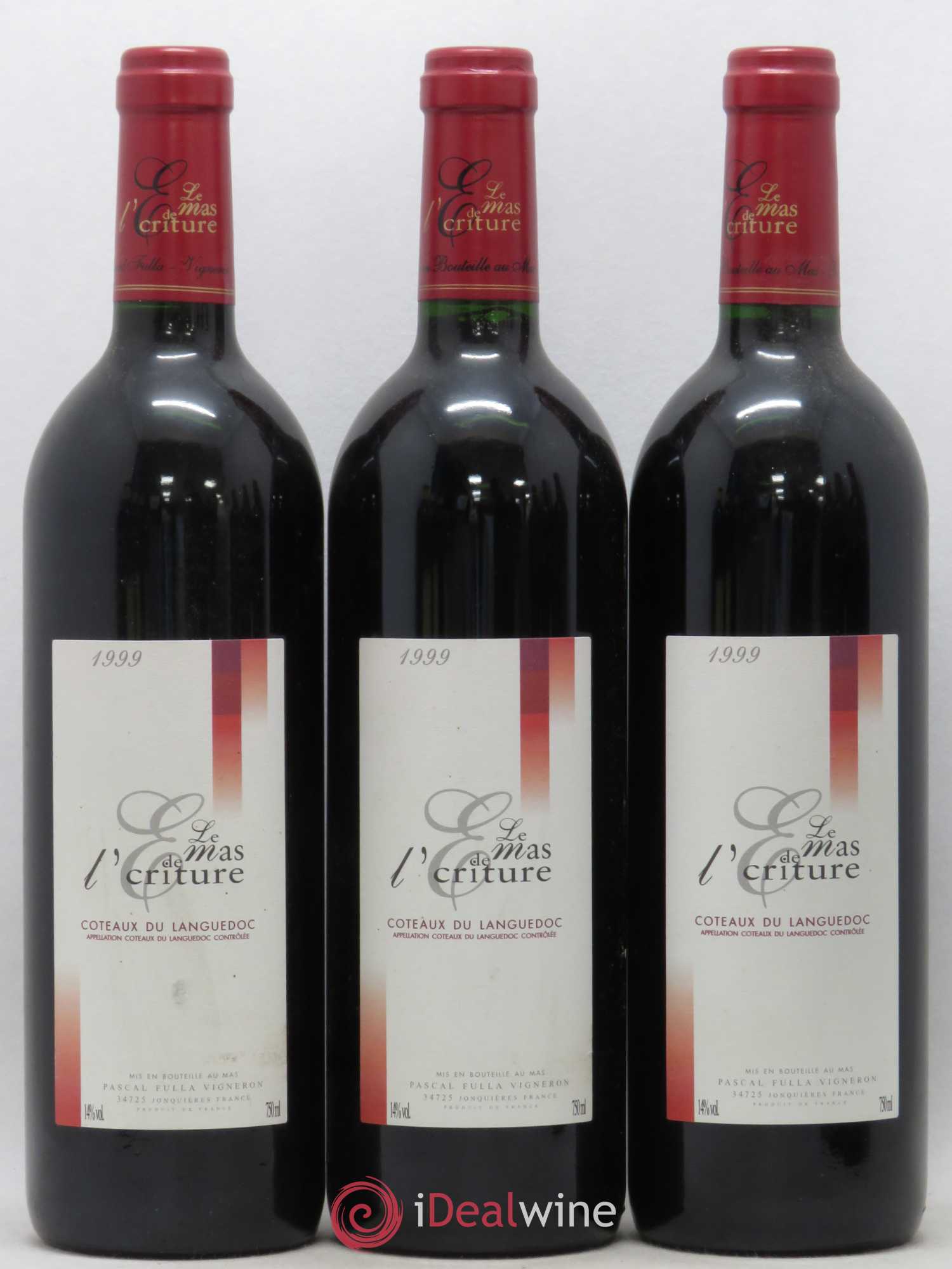 Coteaux du Languedoc Le Mas de l'Ecriture (sans prix de réserve) 1999 - Lot de 3 bouteilles - 0