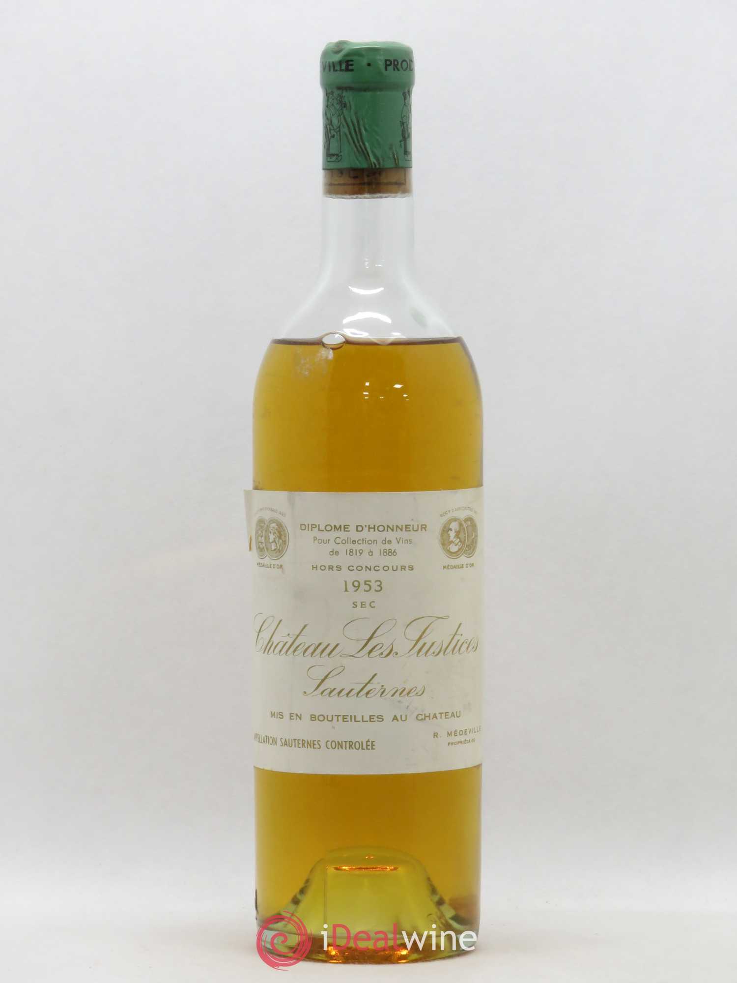 Bordeaux Sauternes sec Château Les Justices (no reserve) (no reserve) 1953 - Lot of 1 bottle - 0