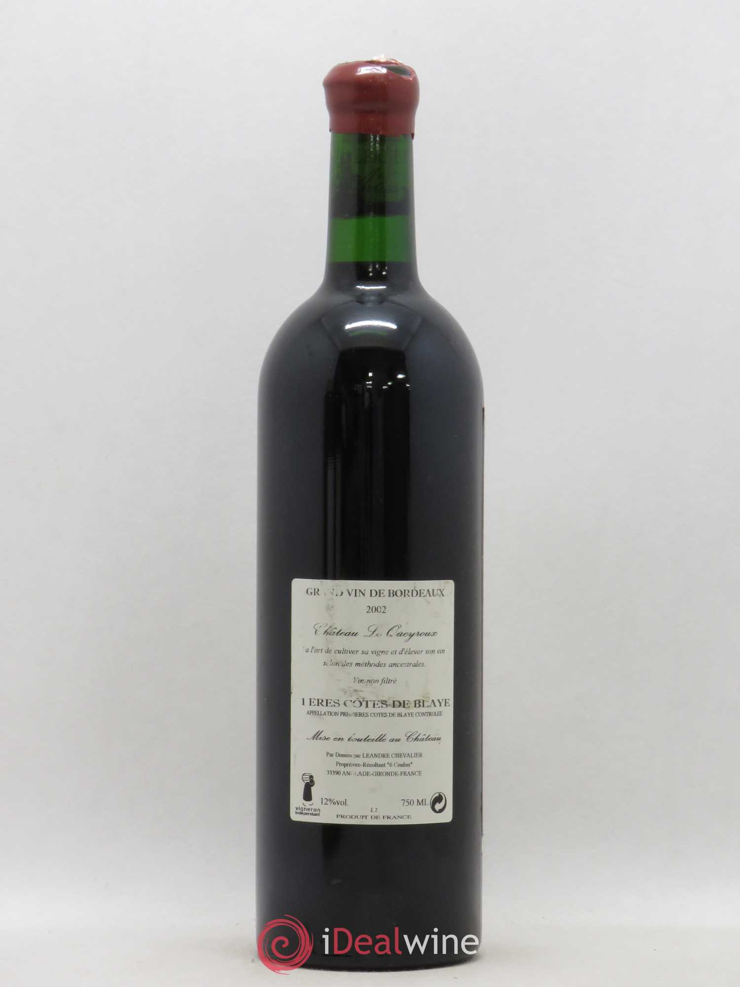 Premières-Côtes-de-Blaye (Blaye-Côtes-de-Bordeaux) Le Joyau du Château Le Queyroux (sans prix de réserve) 2002 - Lotto di 1 bottiglia - 1