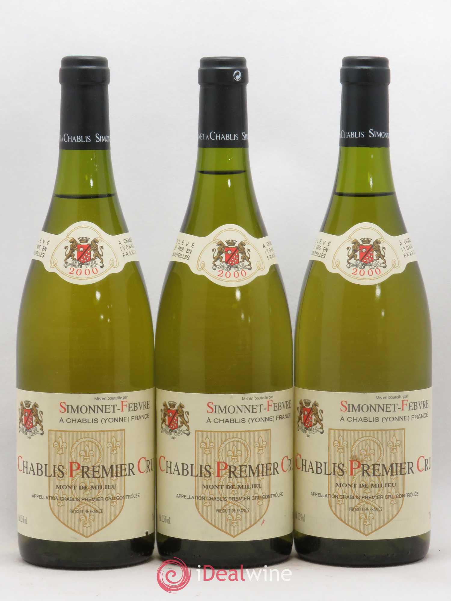 Chablis 1er Cru Mont de Milieu Simonet Febvre (sans prix de réserve) 2000 - Lot de 3 bouteilles - 0