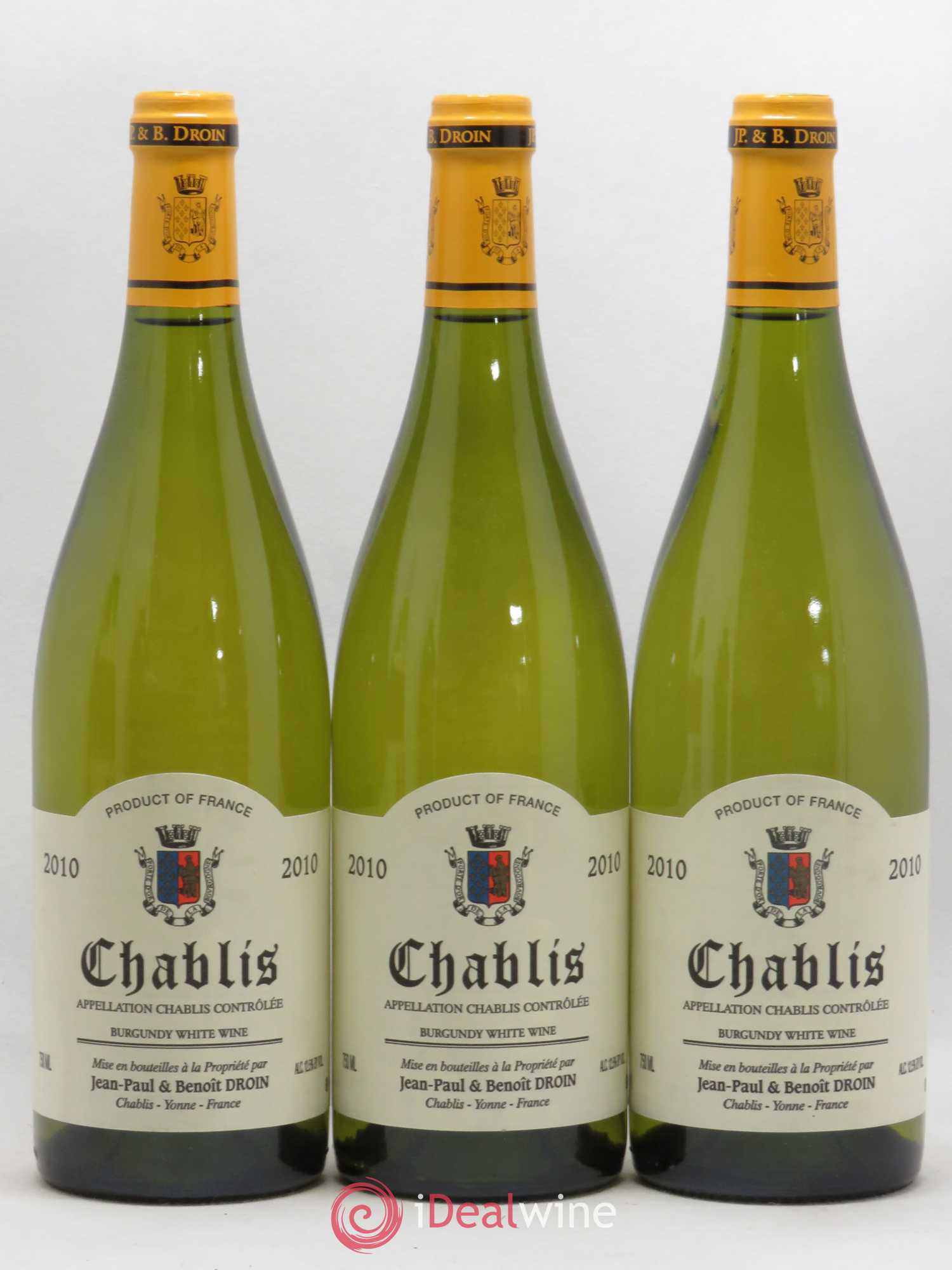 Chablis Jean-Paul & Benoît Droin (Domaine)  (sans prix de réserve) 2010 - Lot de 3 bouteilles - 0