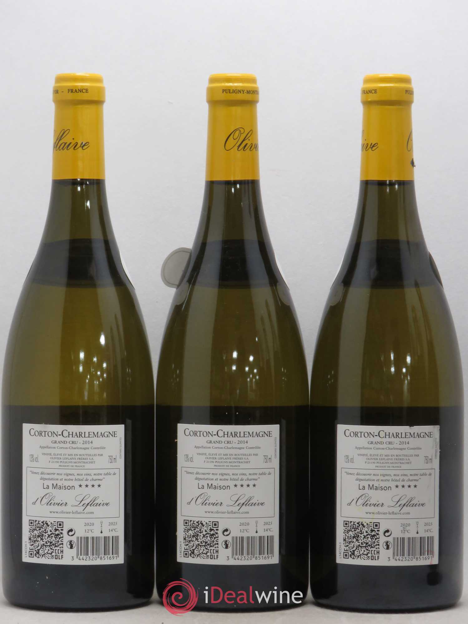 Corton-Charlemagne Grand Cru Olivier Leflaive 2014 - Lot of 3 bottles - 1