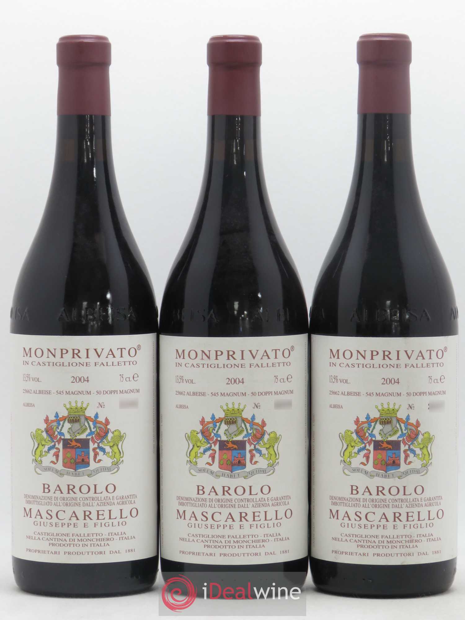 Barolo DOCG Monprivato Giuseppe Mascarello 2004 - Lot de 3 bouteilles - 0