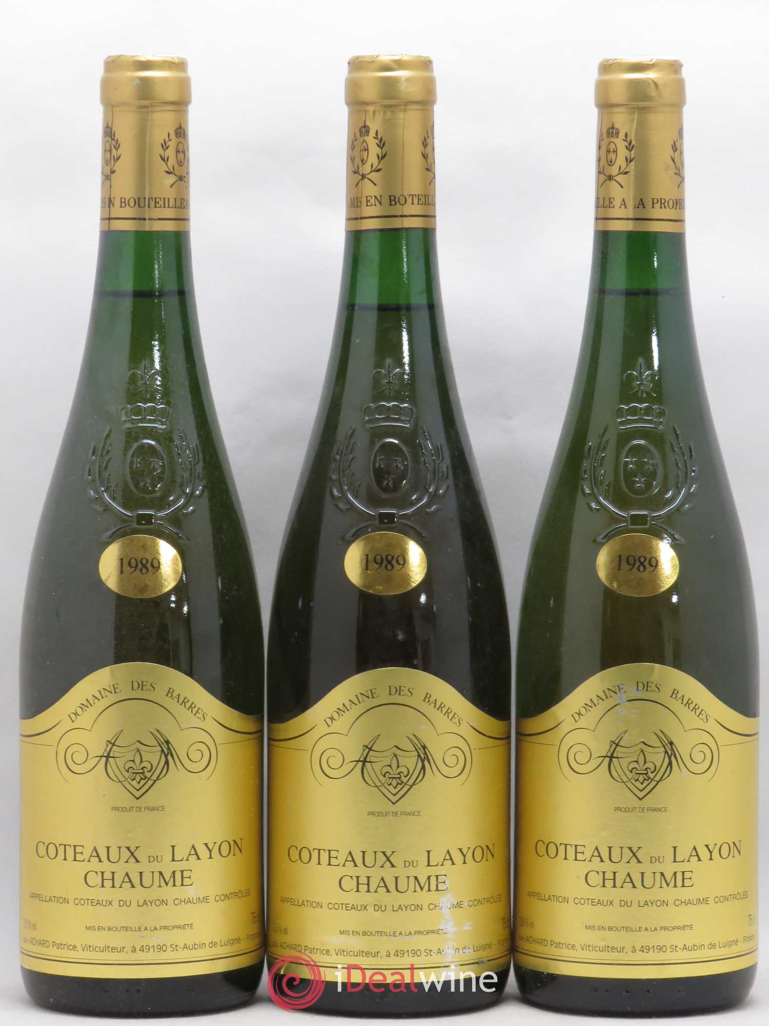 Coteaux du Layon Chaume Domaine Des Barres  1989 - Lot de 3 bouteilles - 0